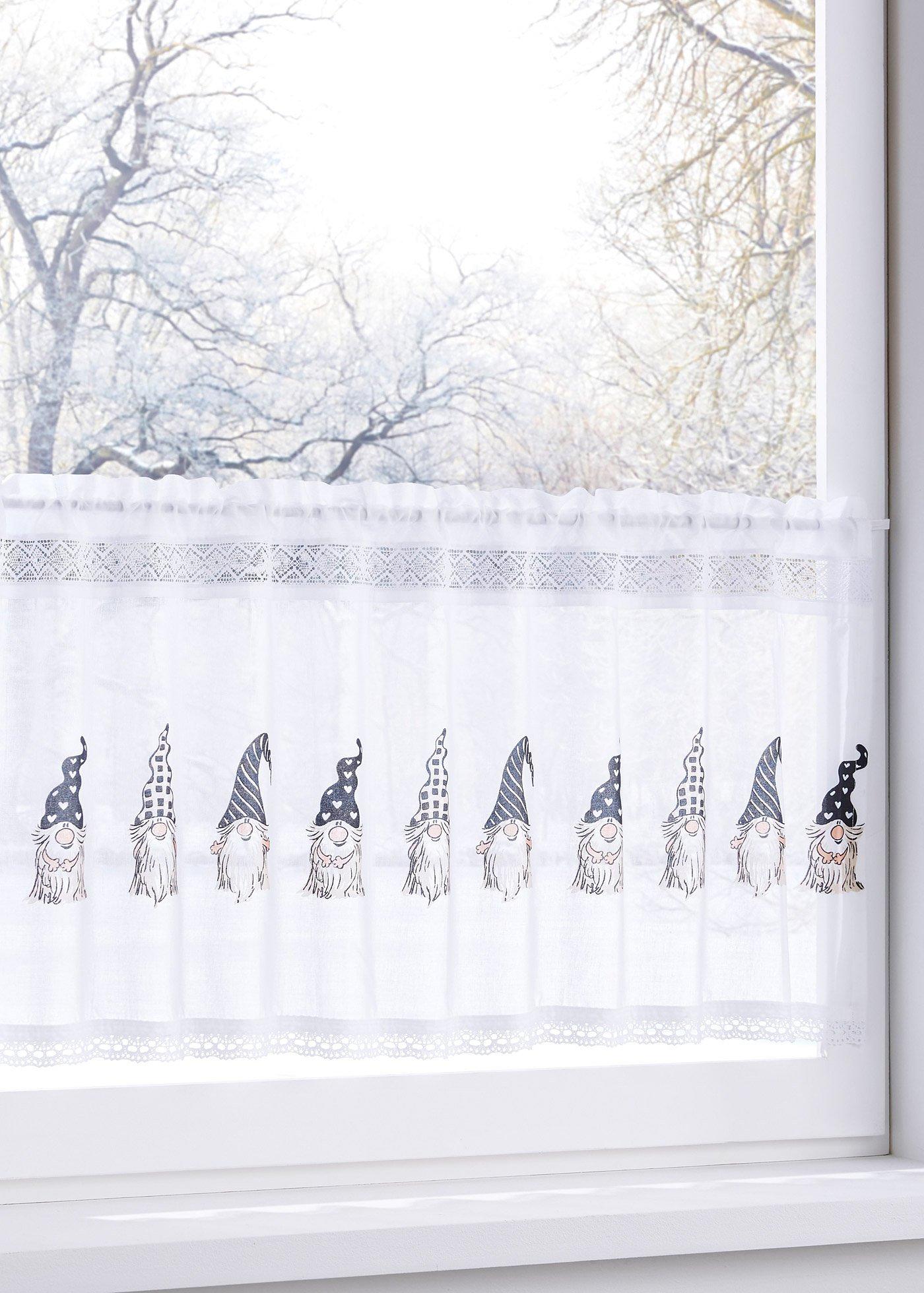 Bio Baumwoll Scheibengardine mit Wichteldruck