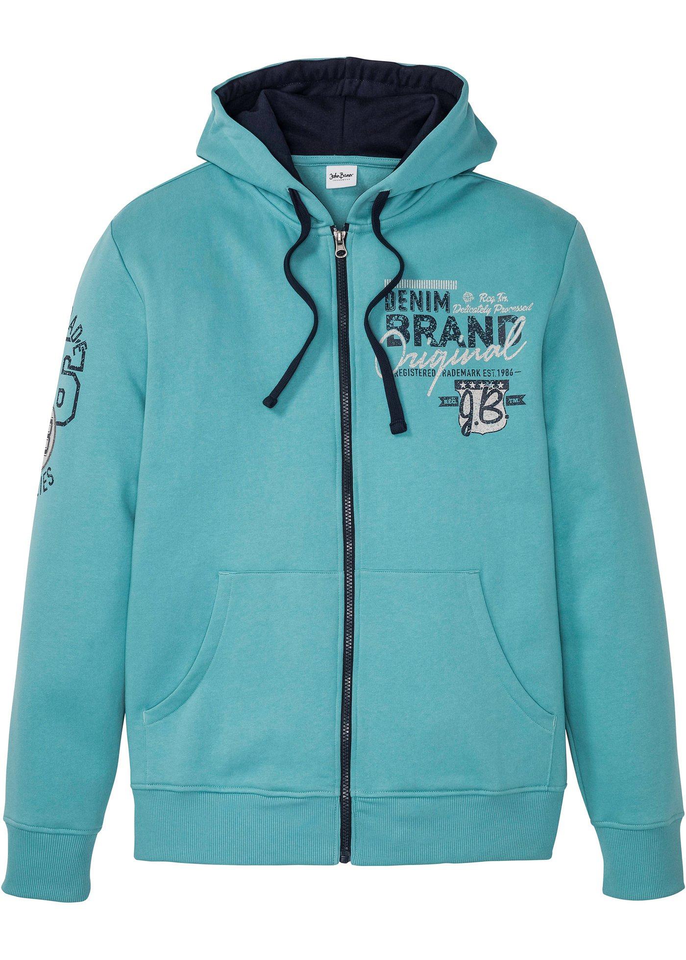 Kapuzen-Sweatjacke mit kernigem Druck (90936281) in meeresgrün bedruckt