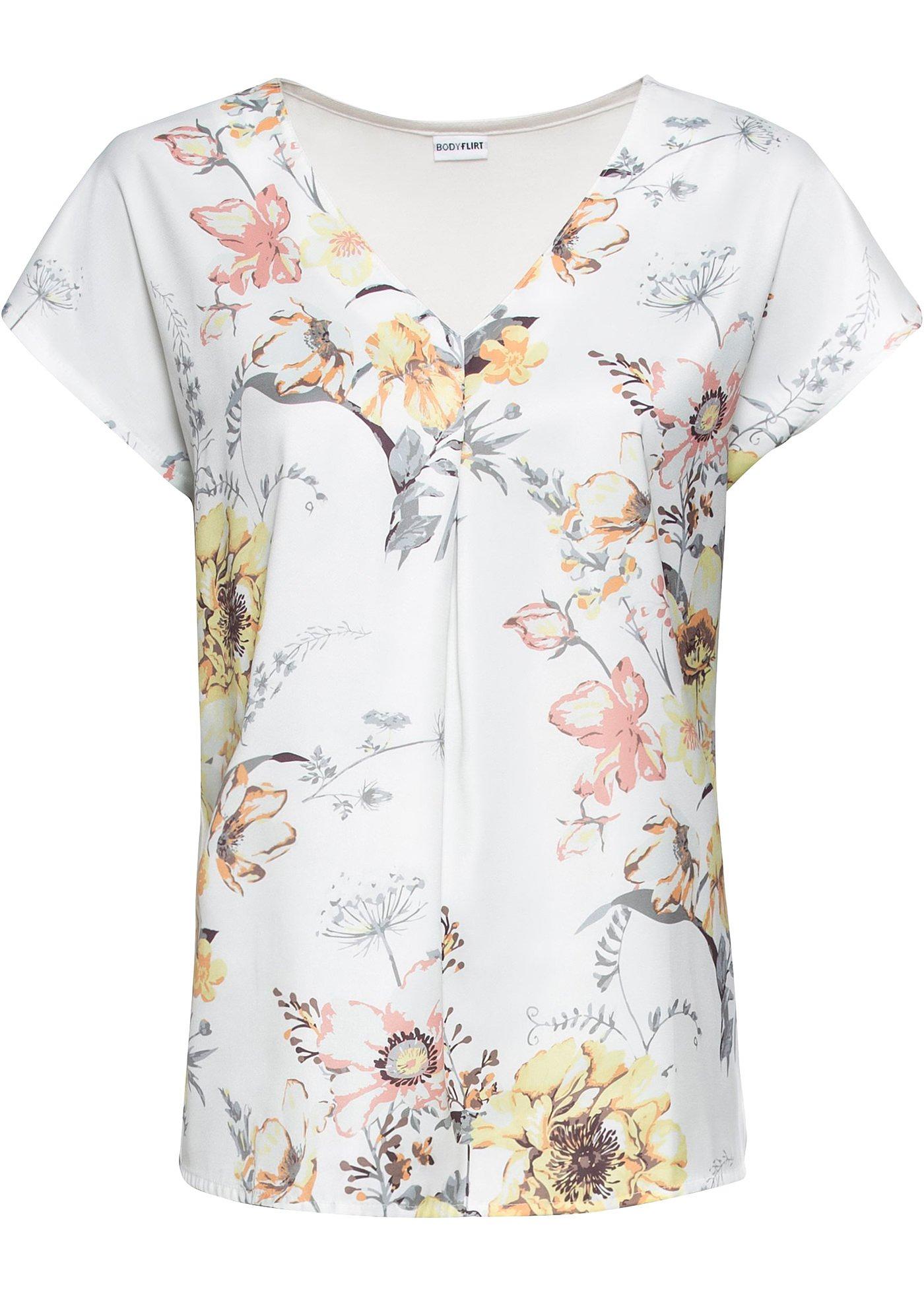 Reizendes Shirt im Material-Mix. Die Vorderseite ist in einer Satin-Optik gearbeitet, der Rücken in Jersey. (97889081) in wollweiß geblümt