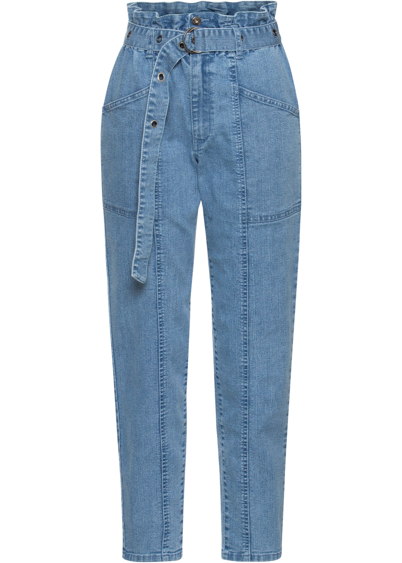 Trendy Cargo-Jeans mit Paperbag-Bund und Gürtel (90363681) in hellblau denim