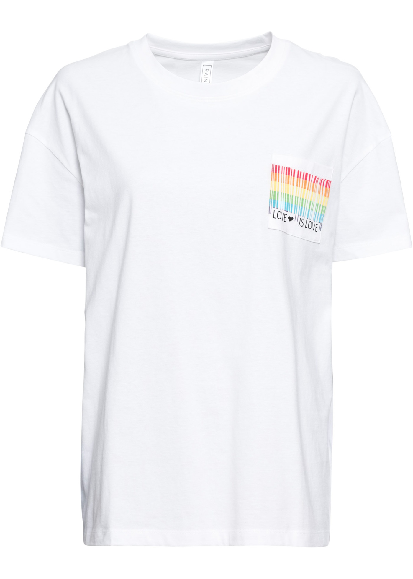 T-Shirt mit Brusttasche und Rundhalsausschnitt (93640695) in weiß bedruckt