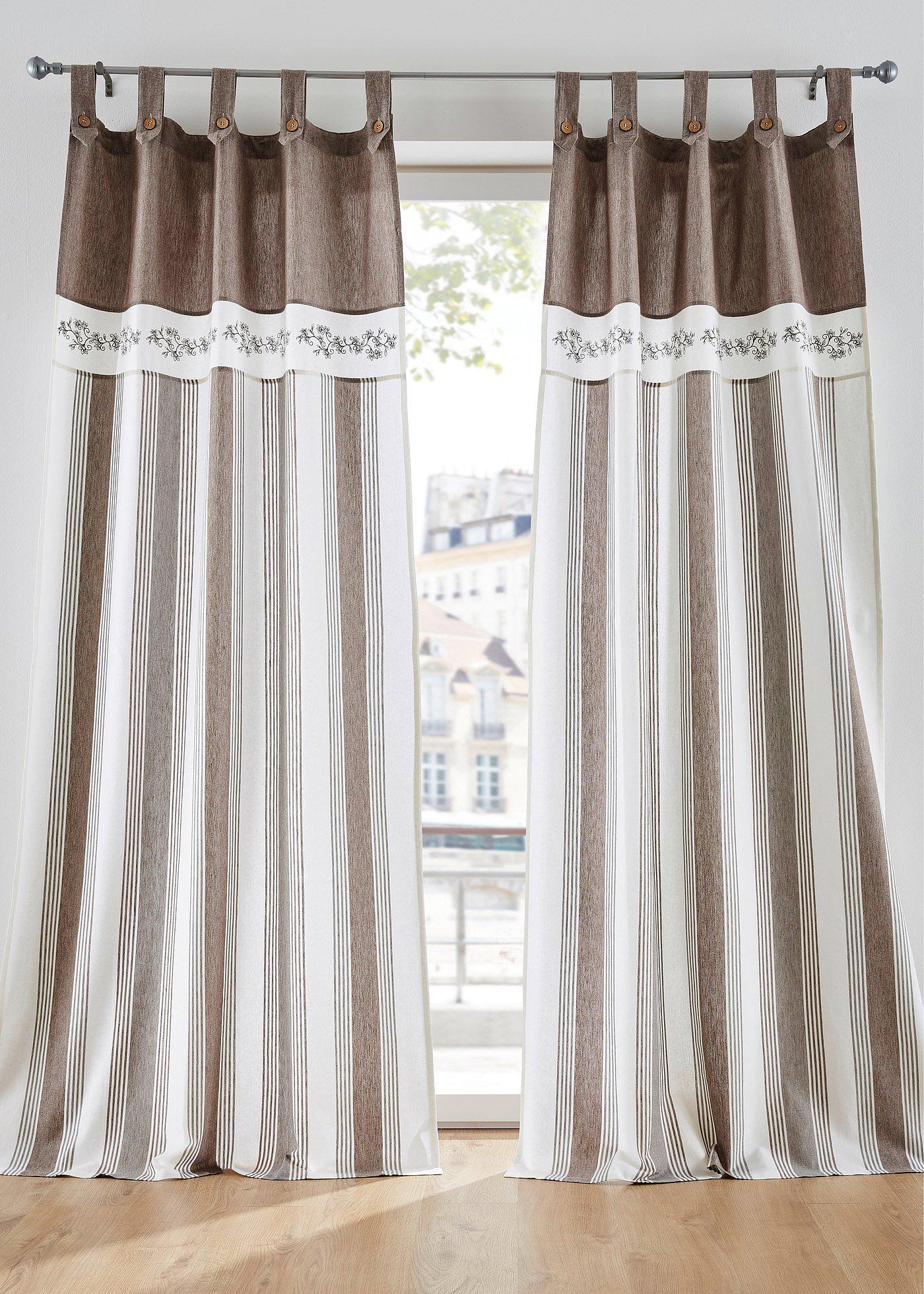 Landhaus-Vorhang im Mustermix - braun, Schlaufen