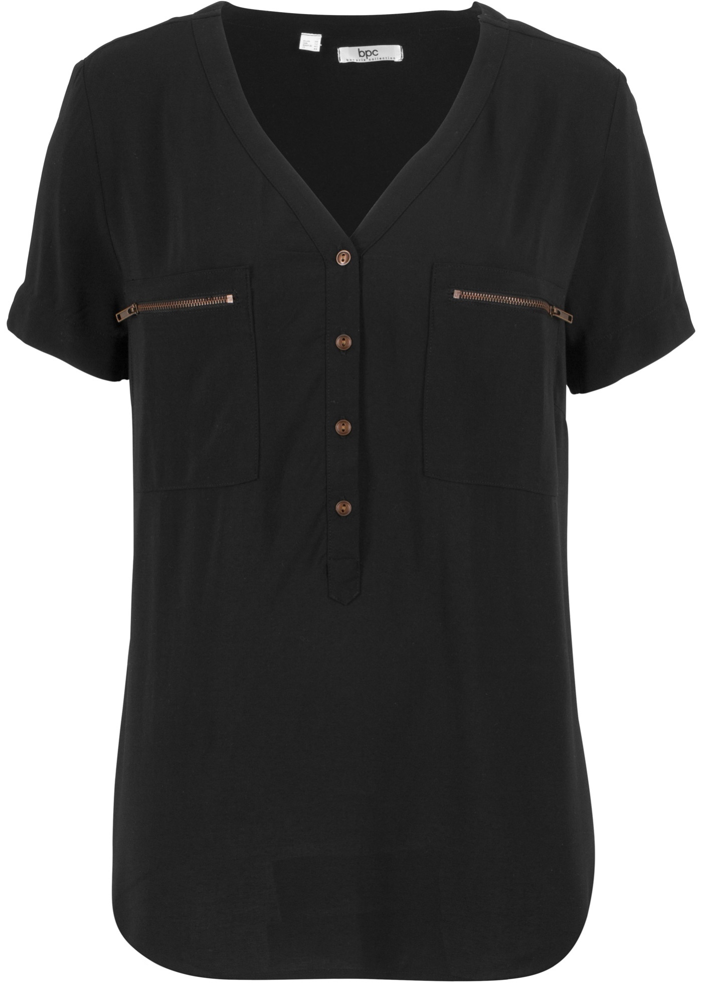 Fließende Viskose-Bluse mit V-Ausschnitt und Knopfleiste (93216795) in schwarz
