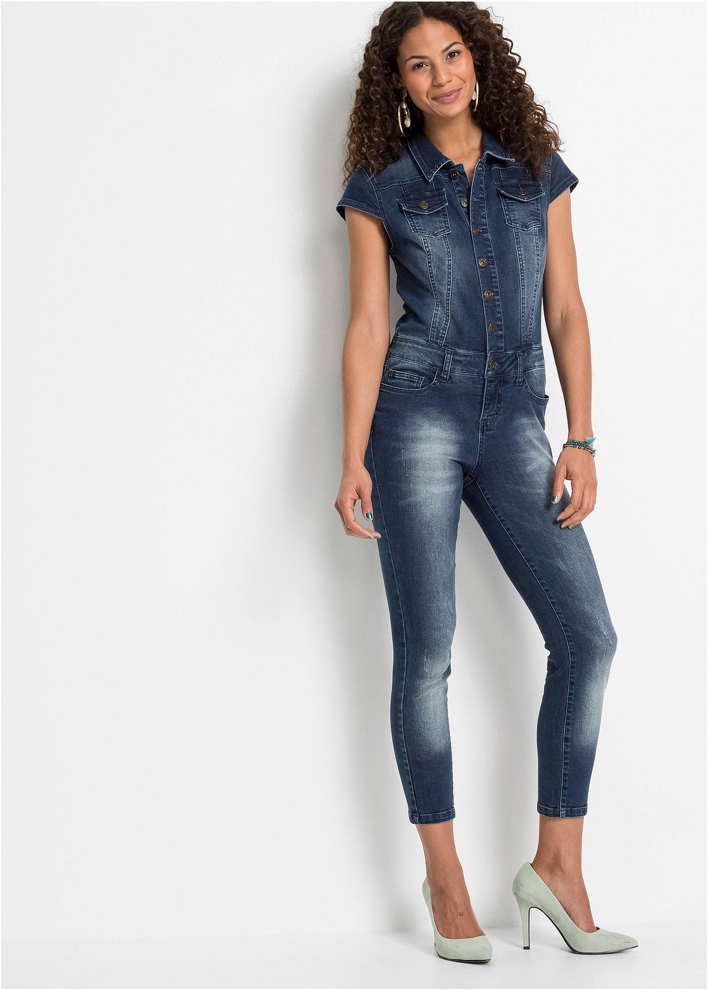 Stylischer Jeans Jumpsuit Mit Waschung Dunkelblau Denim