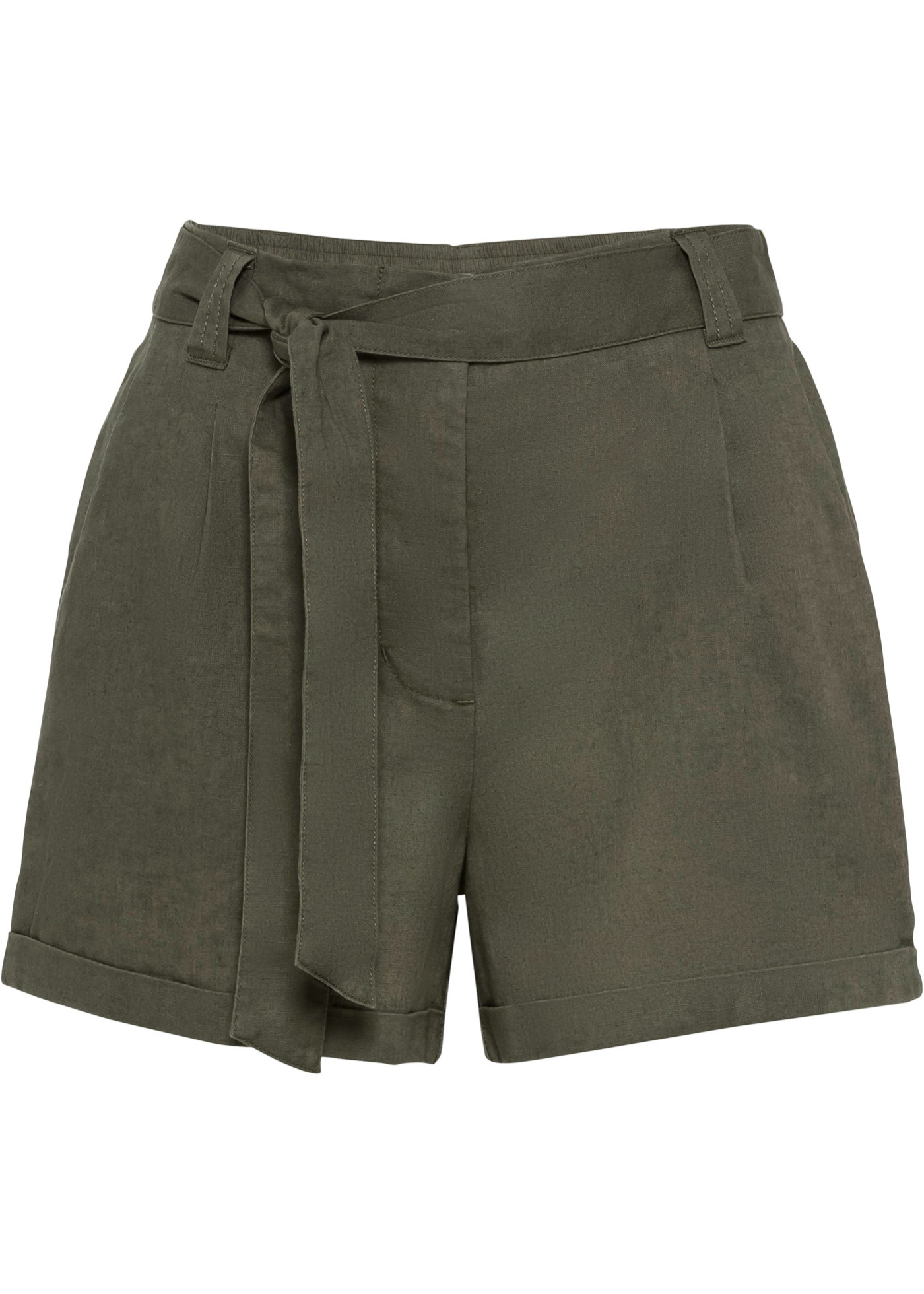 Moderne Shorts mit Bindeband aus Leinen (92000181) in dunkeloliv