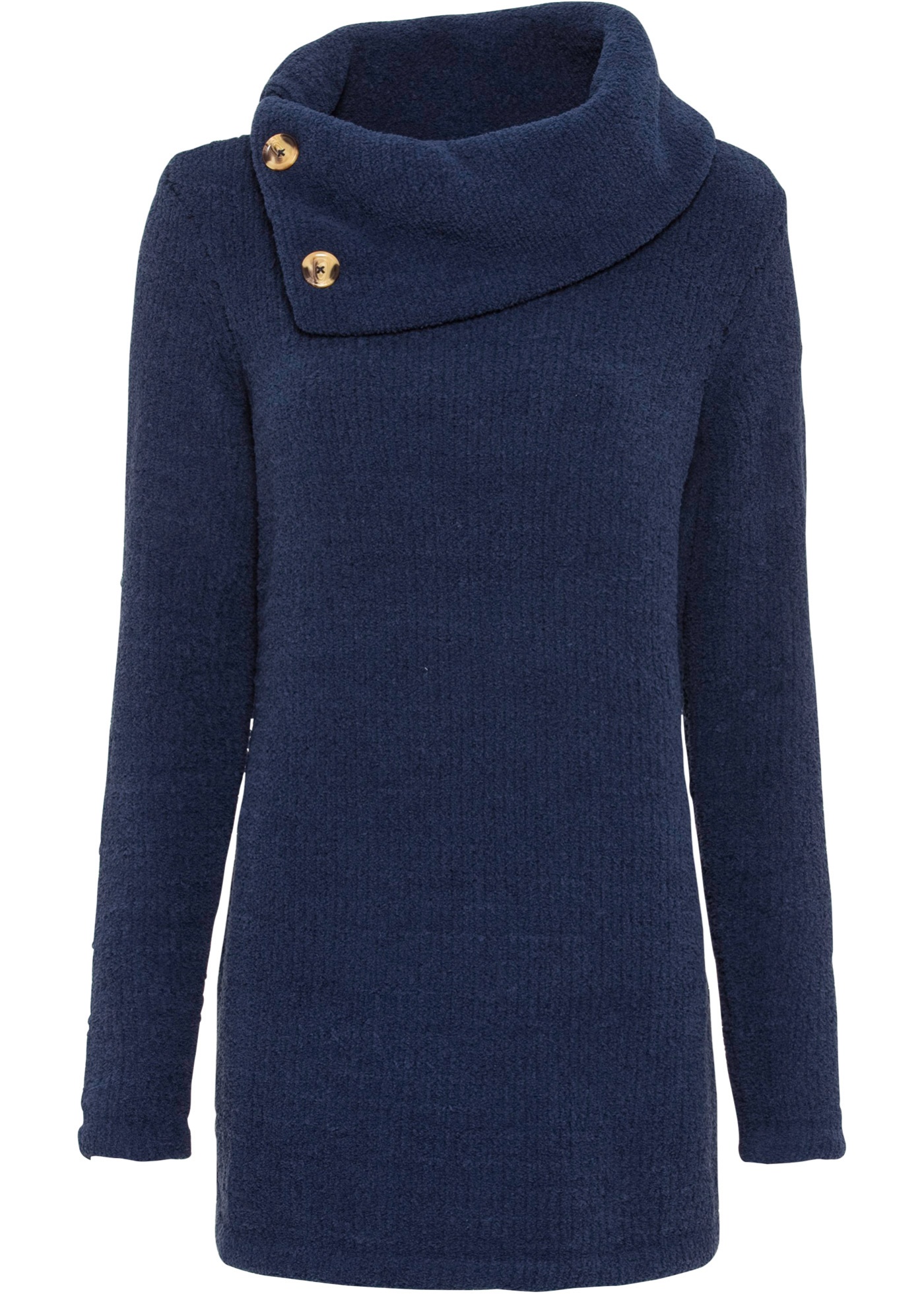 Kuschliger Pullover mit Knöpfen am Kragen - dunkelblau