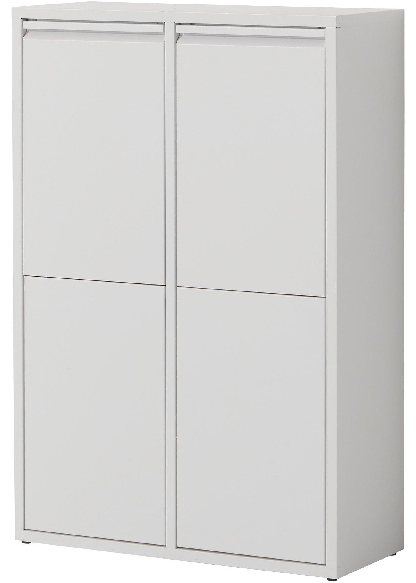 Müll trennen leicht gemacht: Metall Mülleimer mit 4 Klappen - weiß