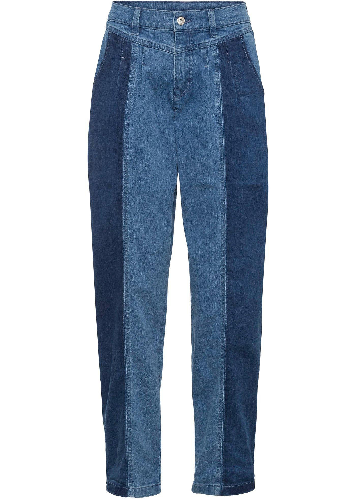 Stylische Paperbag-Jeans in zweifarbigem Design (95518095) in hellblau denim / dunkelblau denim