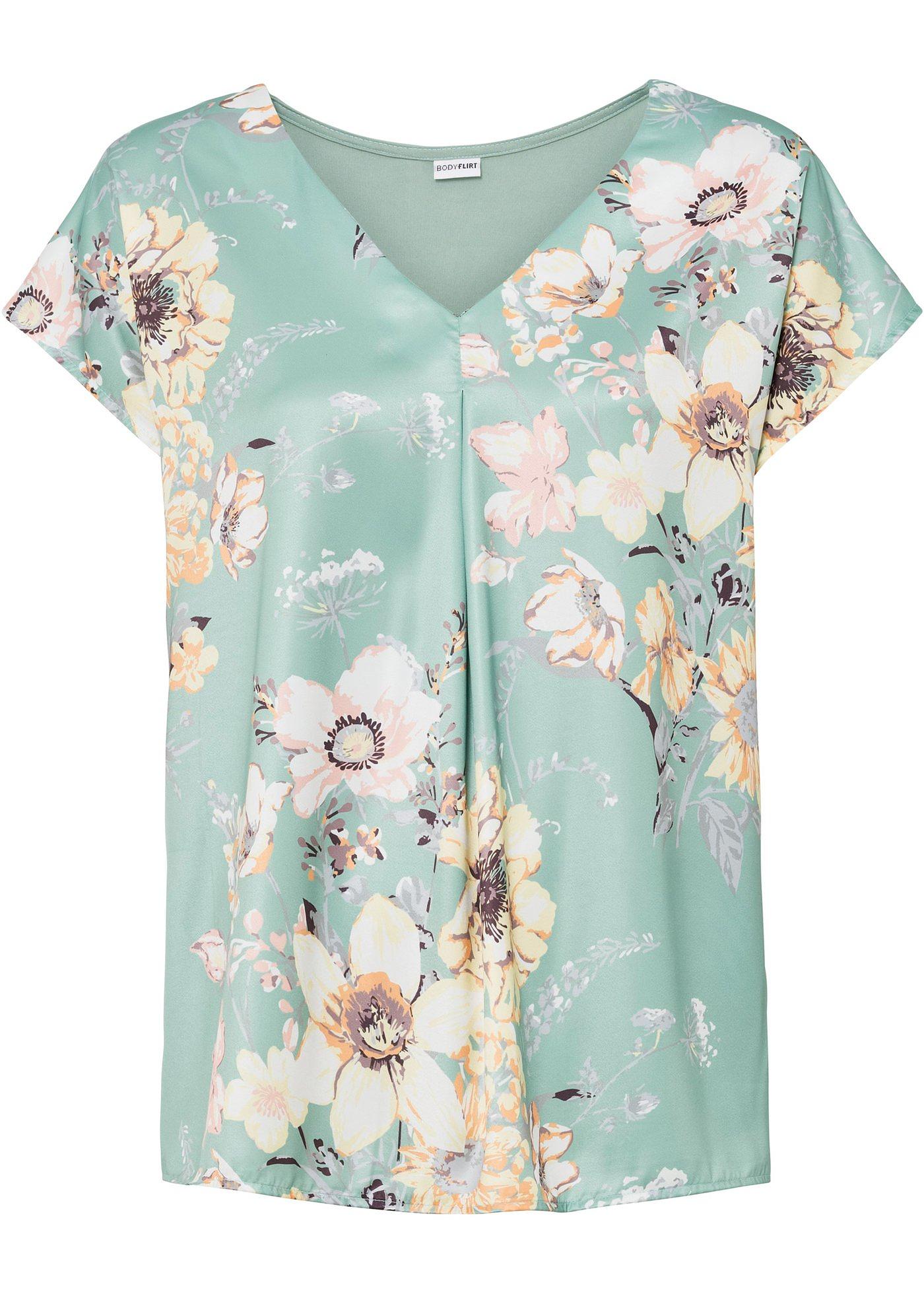 Reizendes Shirt im Material-Mix. Die Vorderseite ist in einer Satin-Optik gearbeitet, der Rücken in Jersey. (95771481) in pastellgrün geblümt