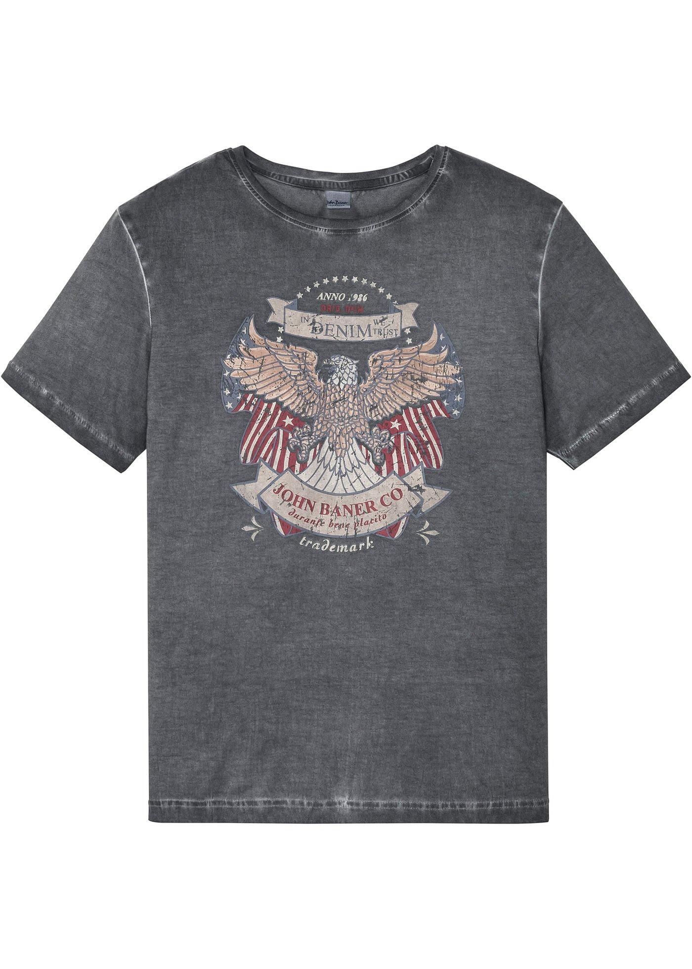 Kerniges T-Shirt in gewaschener Optik mit Print (94084381) in schiefergrau bedruckt