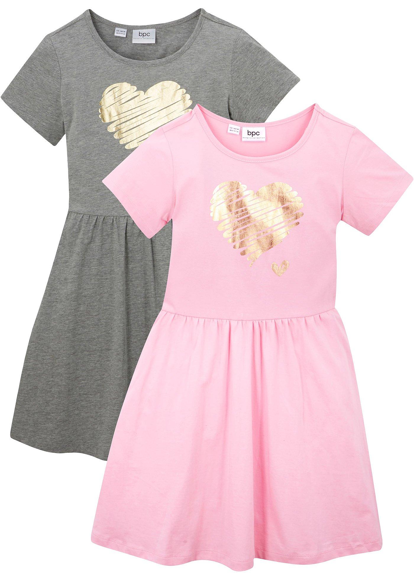 Doppelpack Mädchen Jerseykleid mit Druck (96828295) in puderrosa/hellgrau meliert