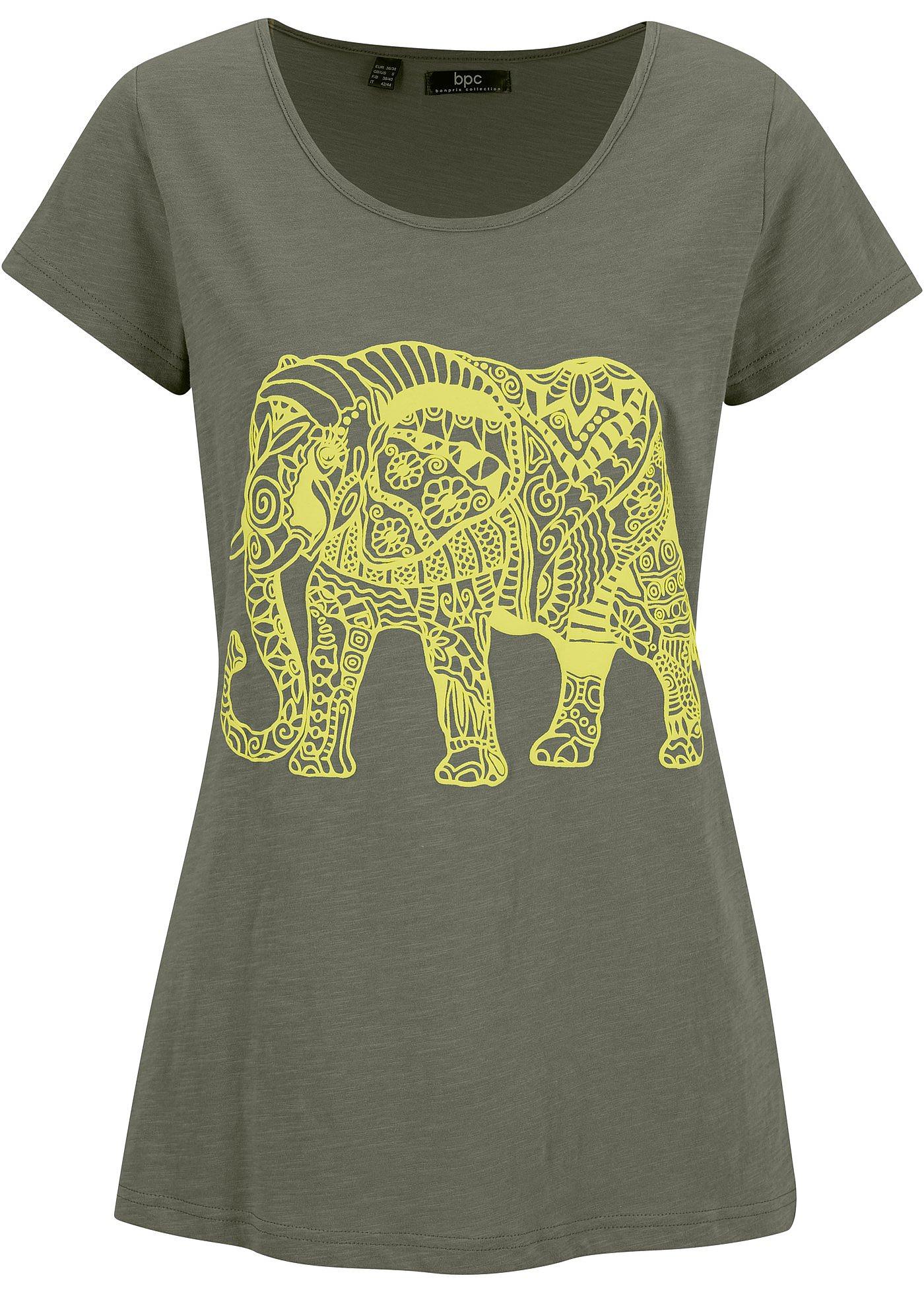 Trageangenehmes Shirt mit dekorativem Druck (93316395) in oliv/zitrusgelb