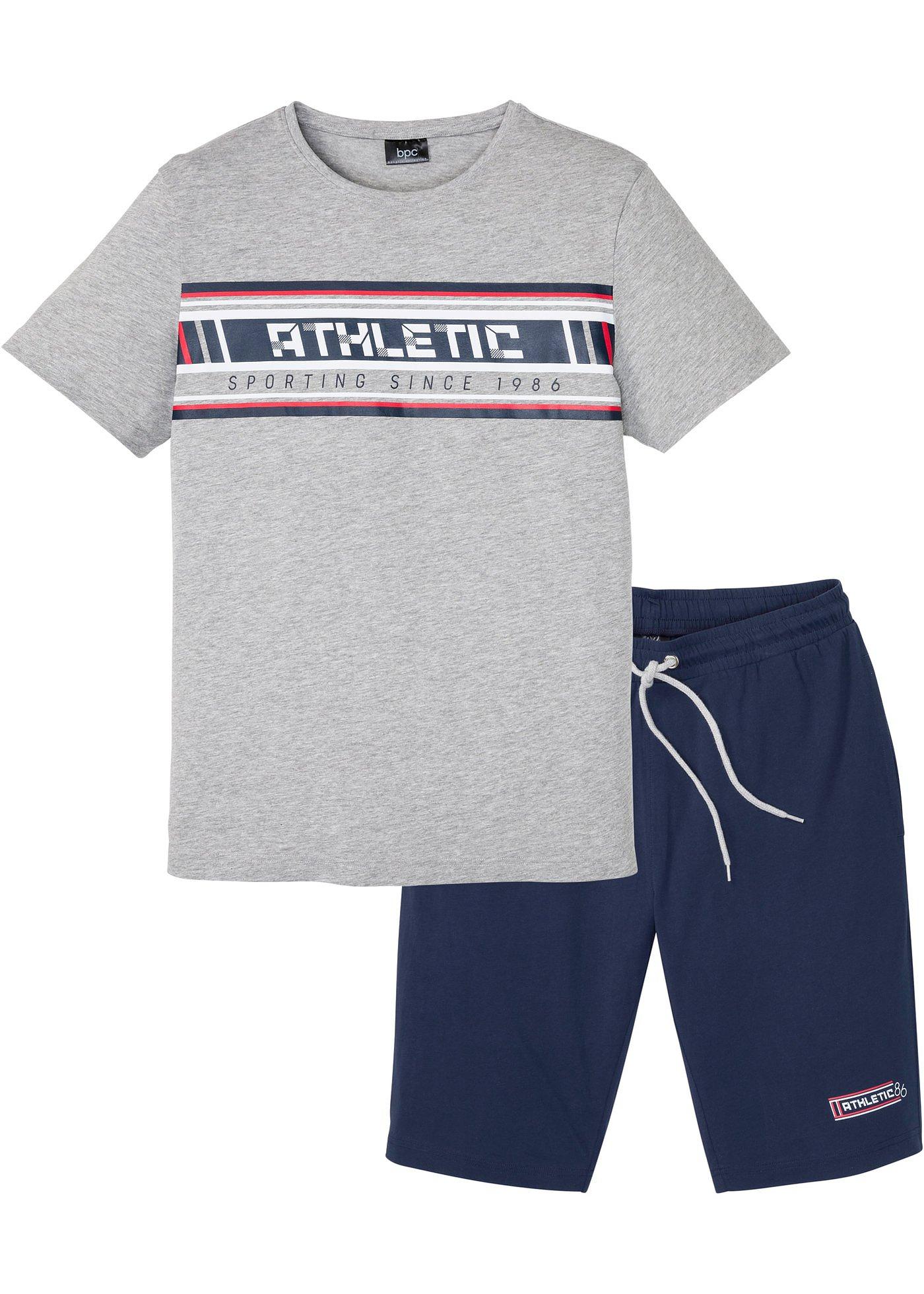 Das T-Shirt hat einen Rundhals-Ausschnitt. Die Hose hat einen elastischen Bund. (92325381) in hellgrau meliert/dunkelblau