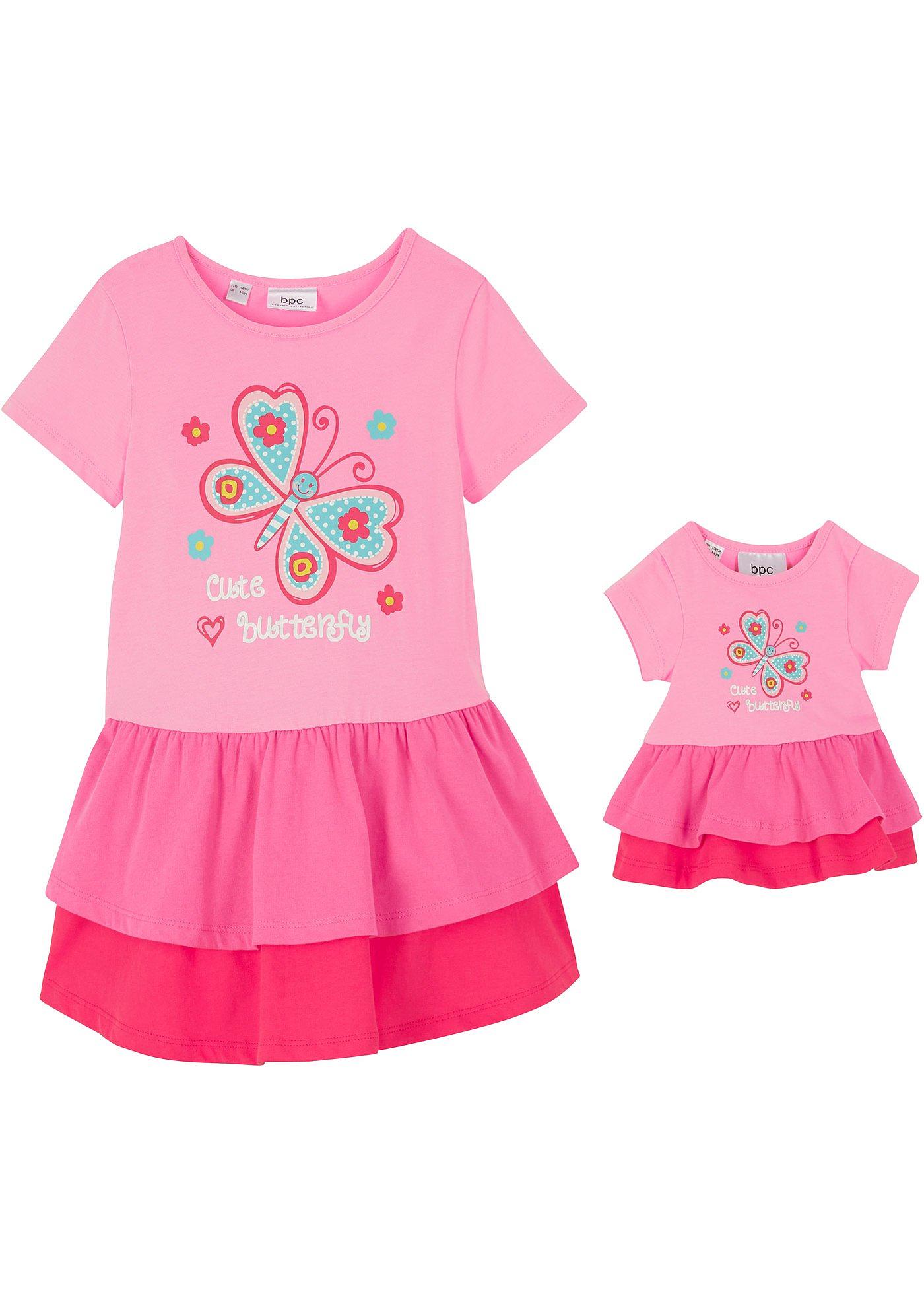 Shirtkleid und Puppenkleid (2-tlg.) aus reiner Bio-Baumwolle