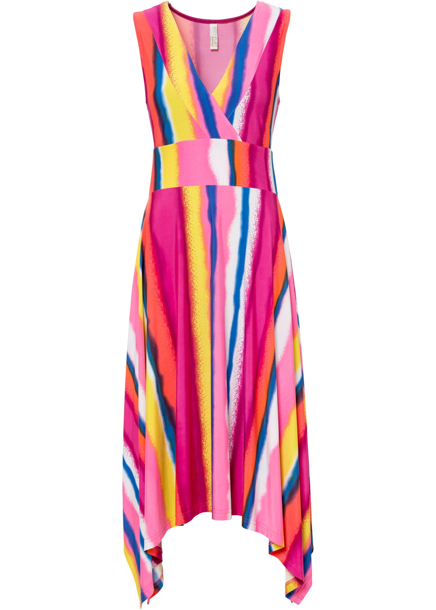 Zipfelkleid mit tiefem Ausschnitt im schönen Streifendesign (93517095) in pink/gelb/blau/weiß gestreift