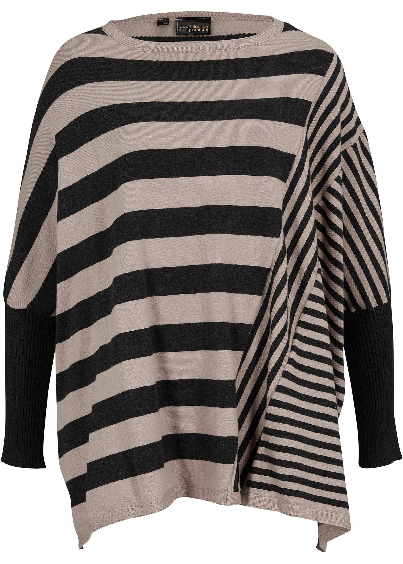 Komfortabler Poncho-Pullover mit Streifen-Design von bpc selection premium (93654295) in anthrazit meliert/naturstein gestreift