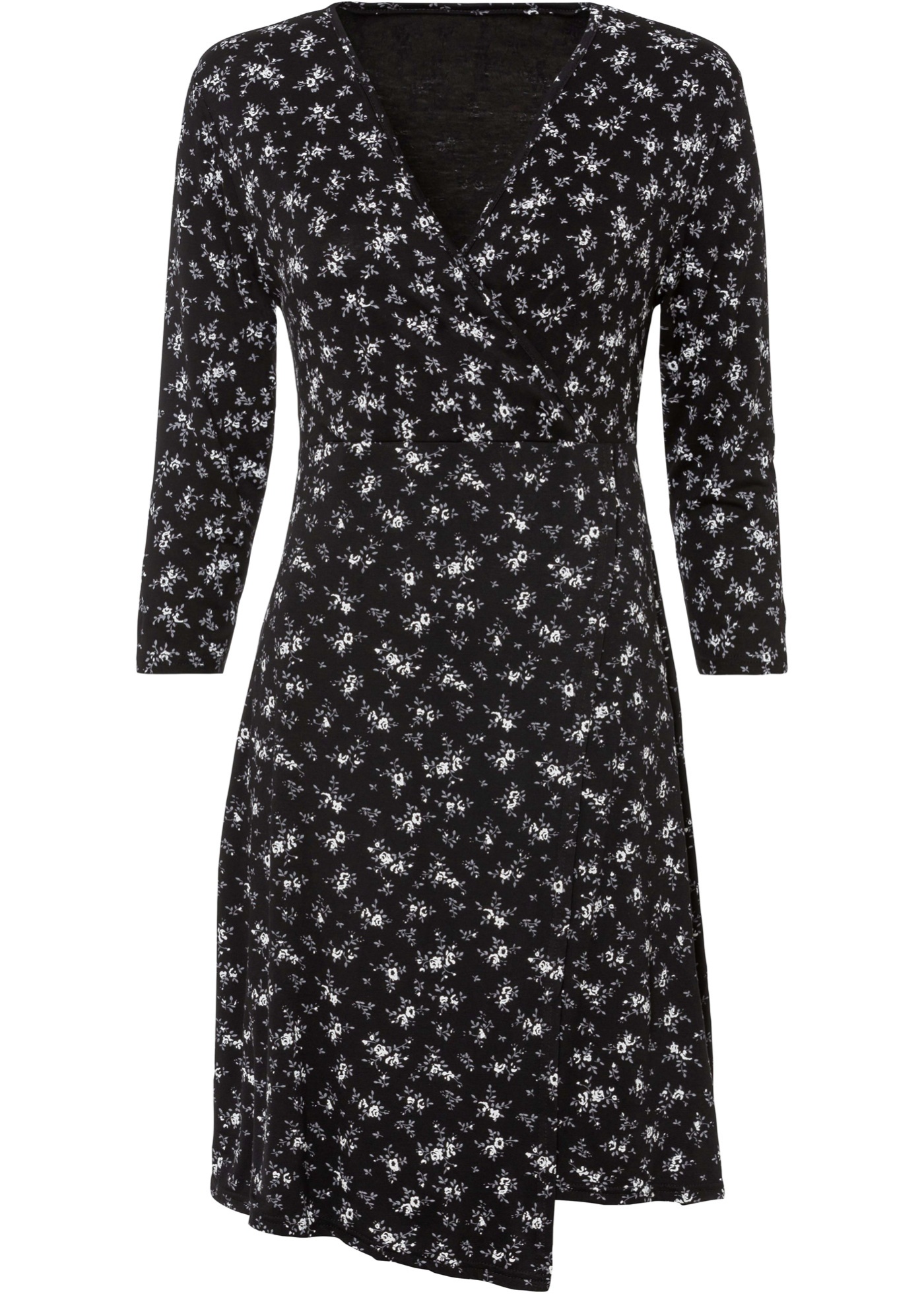 Modernes Kleid mit tiefem V-Ausschnitt und schönem Druck (90357695) in schwarz geblümt