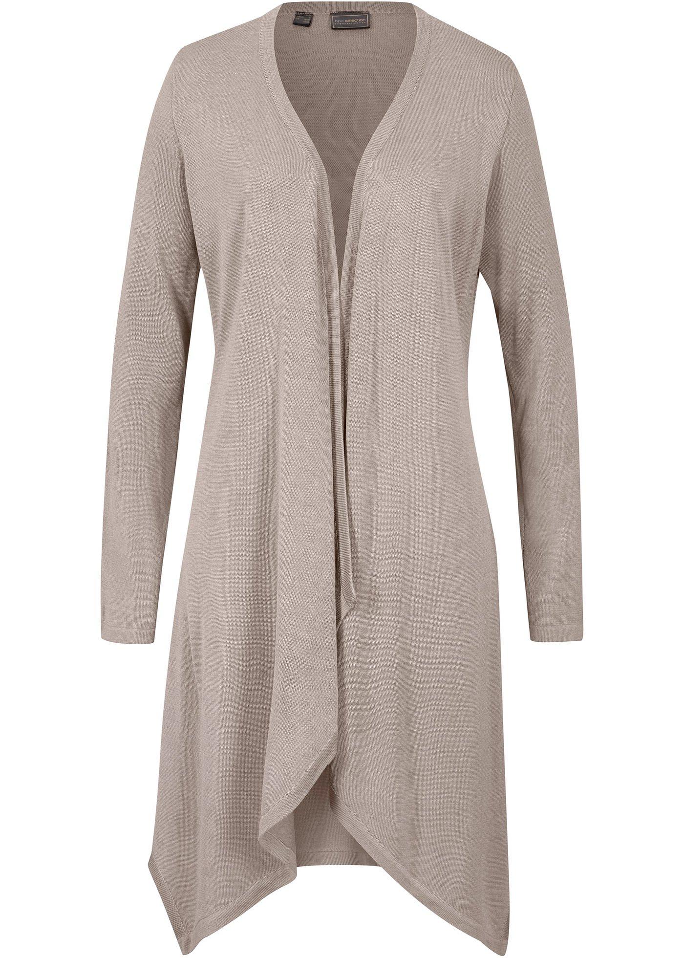 Komfortable Strickjacke mit Aufdruck am Rücken (90573095) in naturstein meliert / silber