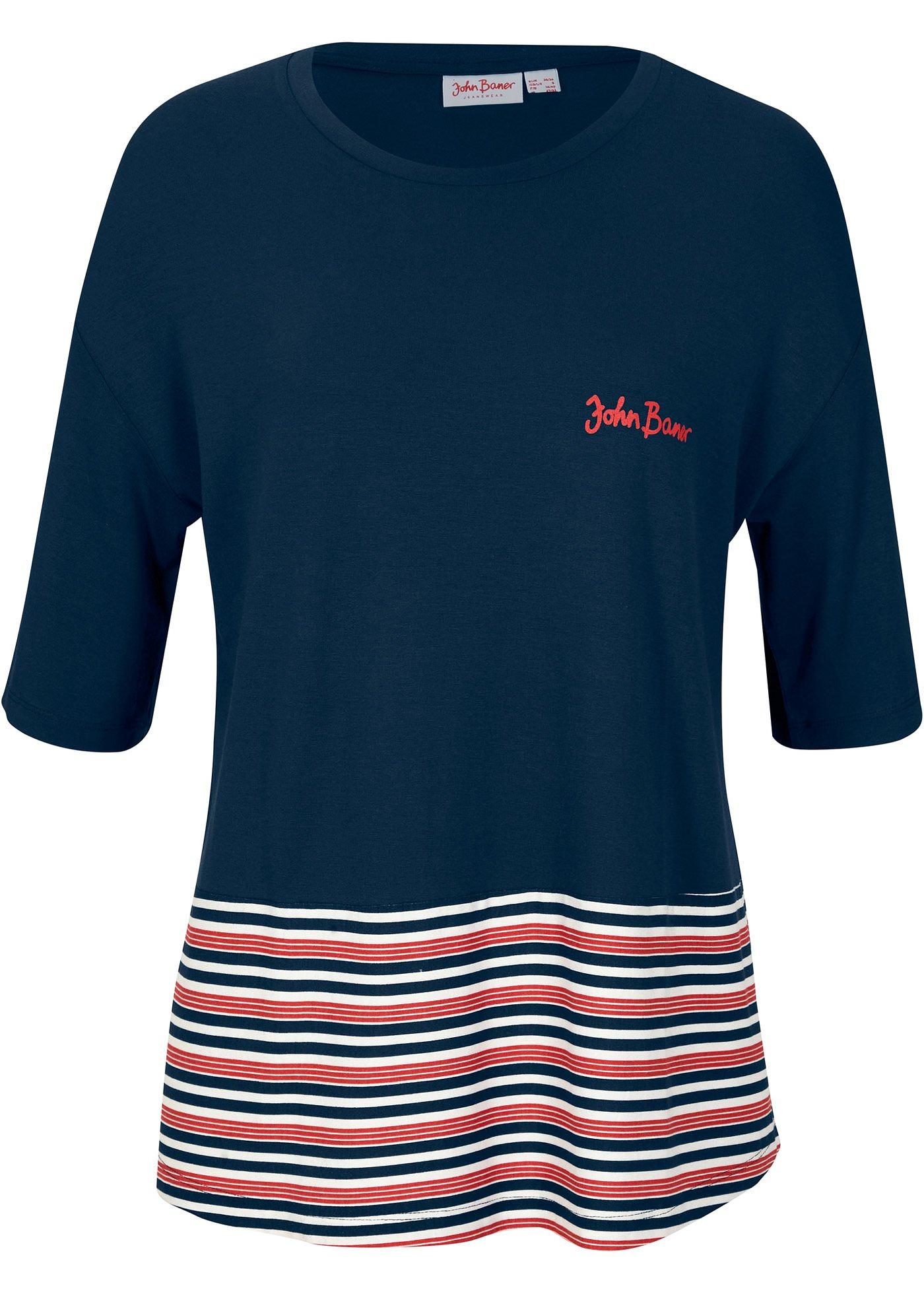 Lockeres Shirt mit Streifen am Saum (91860195) in dunkelblau gestreift