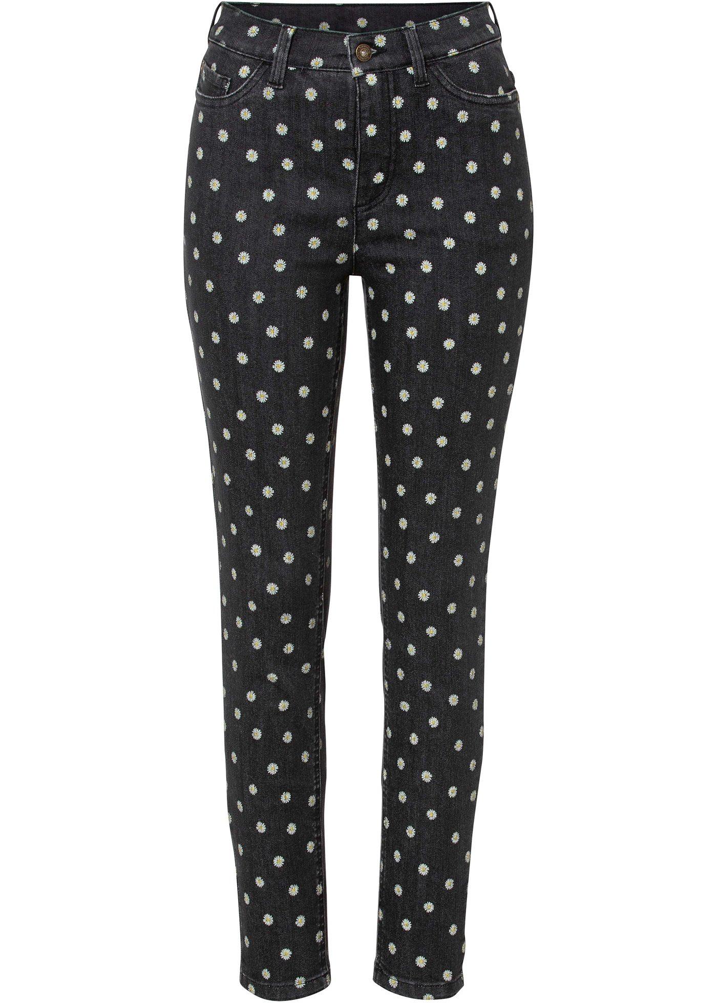 Stylische Skinny-Jeans mit Gänseblümchen-Druck (95431195) in schwarz denim geblümt