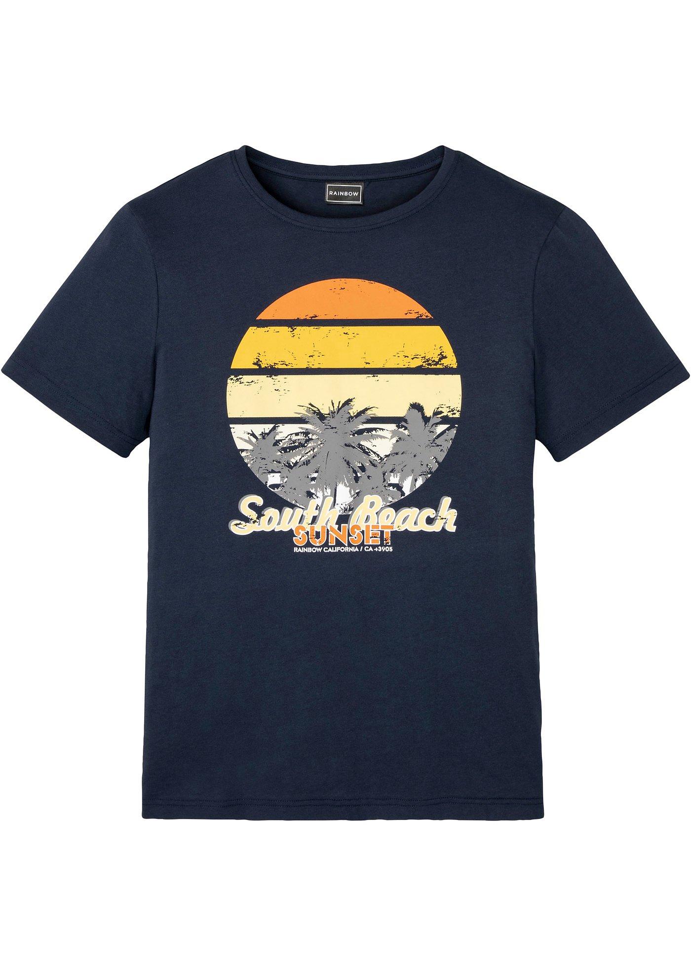 Modernes T-Shirt mit sommerlichem Druck auf der Vorderseite. (92756981) in dunkelblau bedruckt