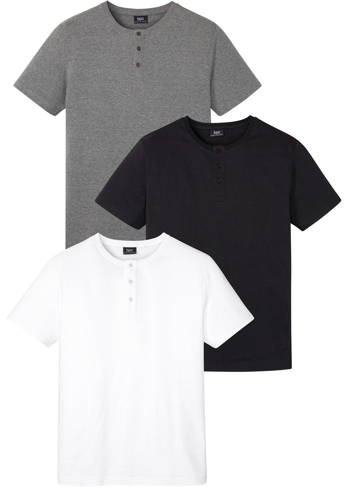 Legeres Shirt mit Knopfleiste (93525495) in weiß + grau meliert + schwarz