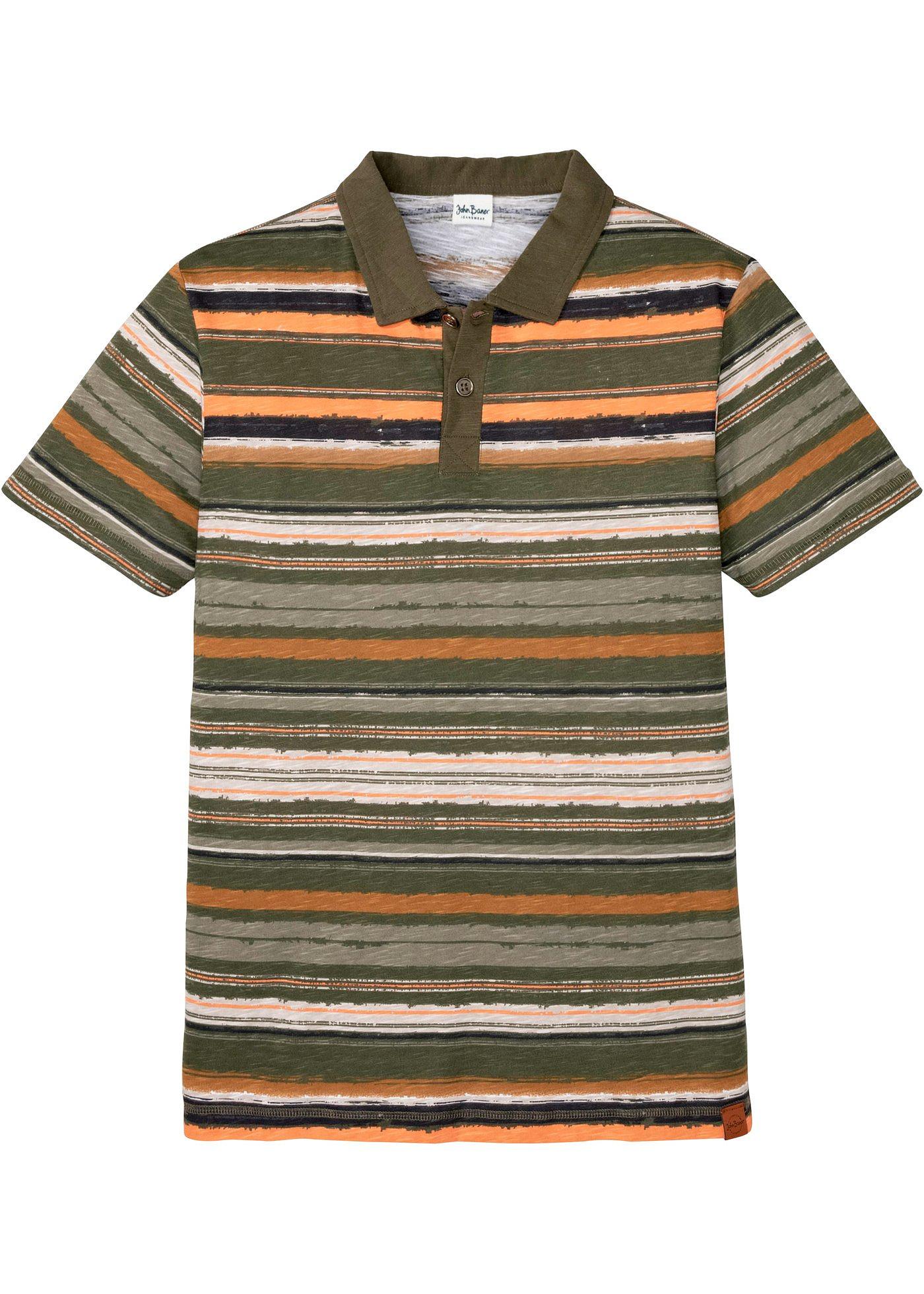Kerniges Poloshirt, Kurzarm in angesagtem Streifendessin (93873781) in dunkeloliv gestreift