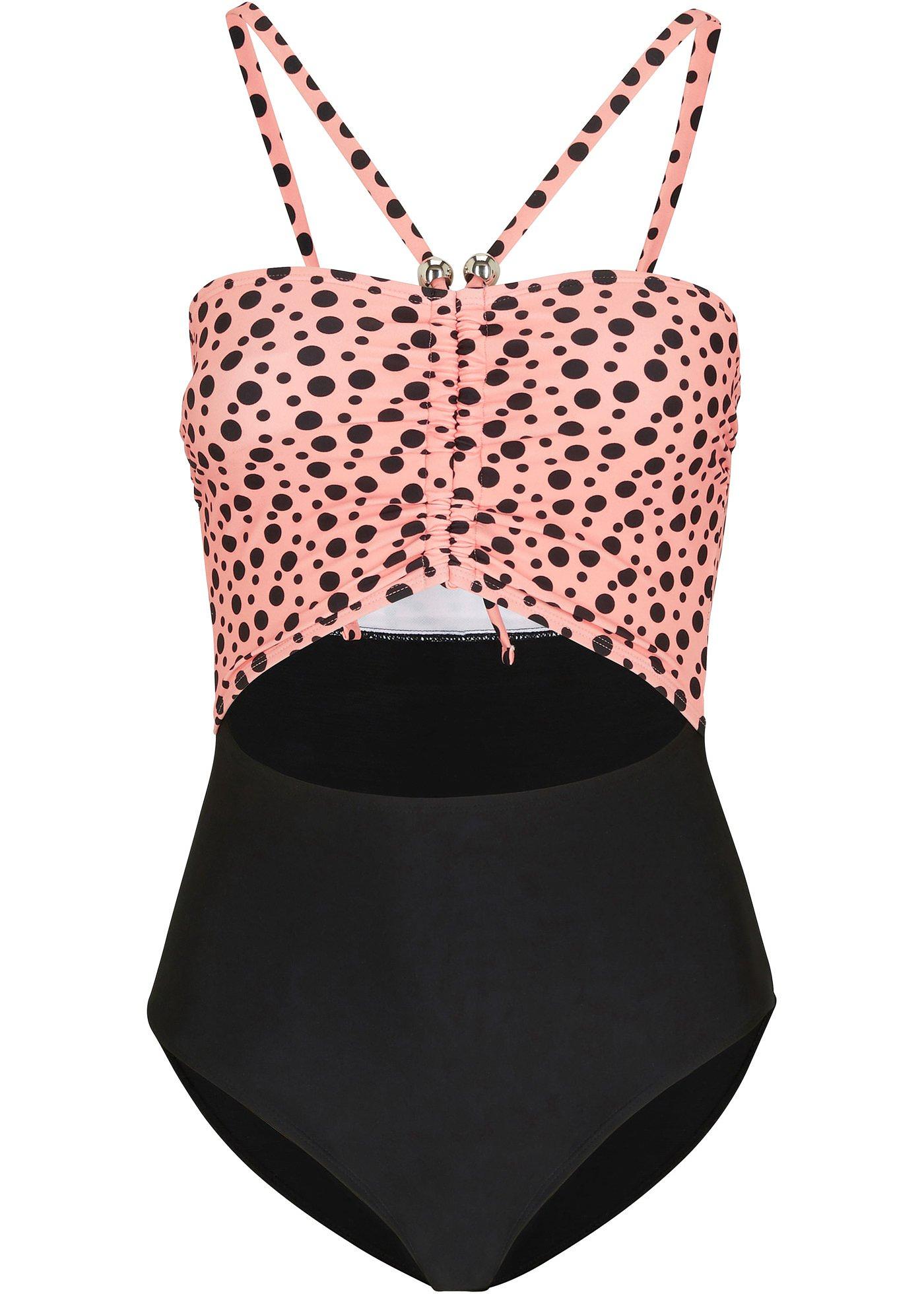 Femininer Formbadeanzug mit schönen Details (92767395) in rosa / schwarz gepunktet