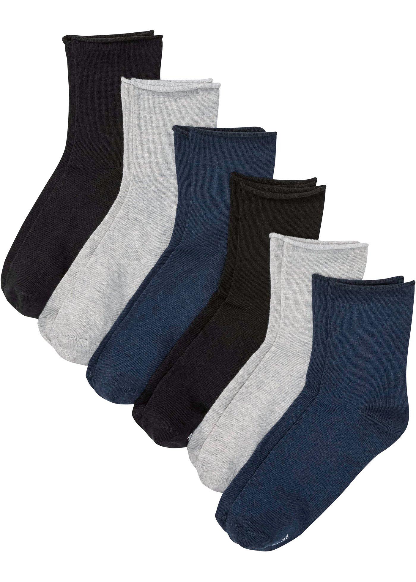 Basic Halbsocken mit Rollrand mit Bio Baumwolle im vorteilhaften 6er Pack (95465395) in schwarz/grau meliert/dunkelblau