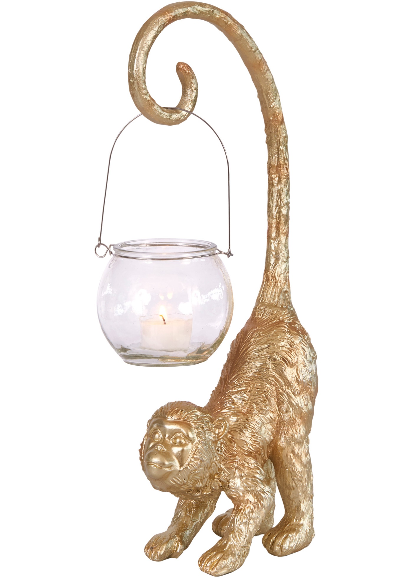 Witziger Kerzenhalter im Affen-Design mit hängendem Teelicht (91936781) in goldfarben