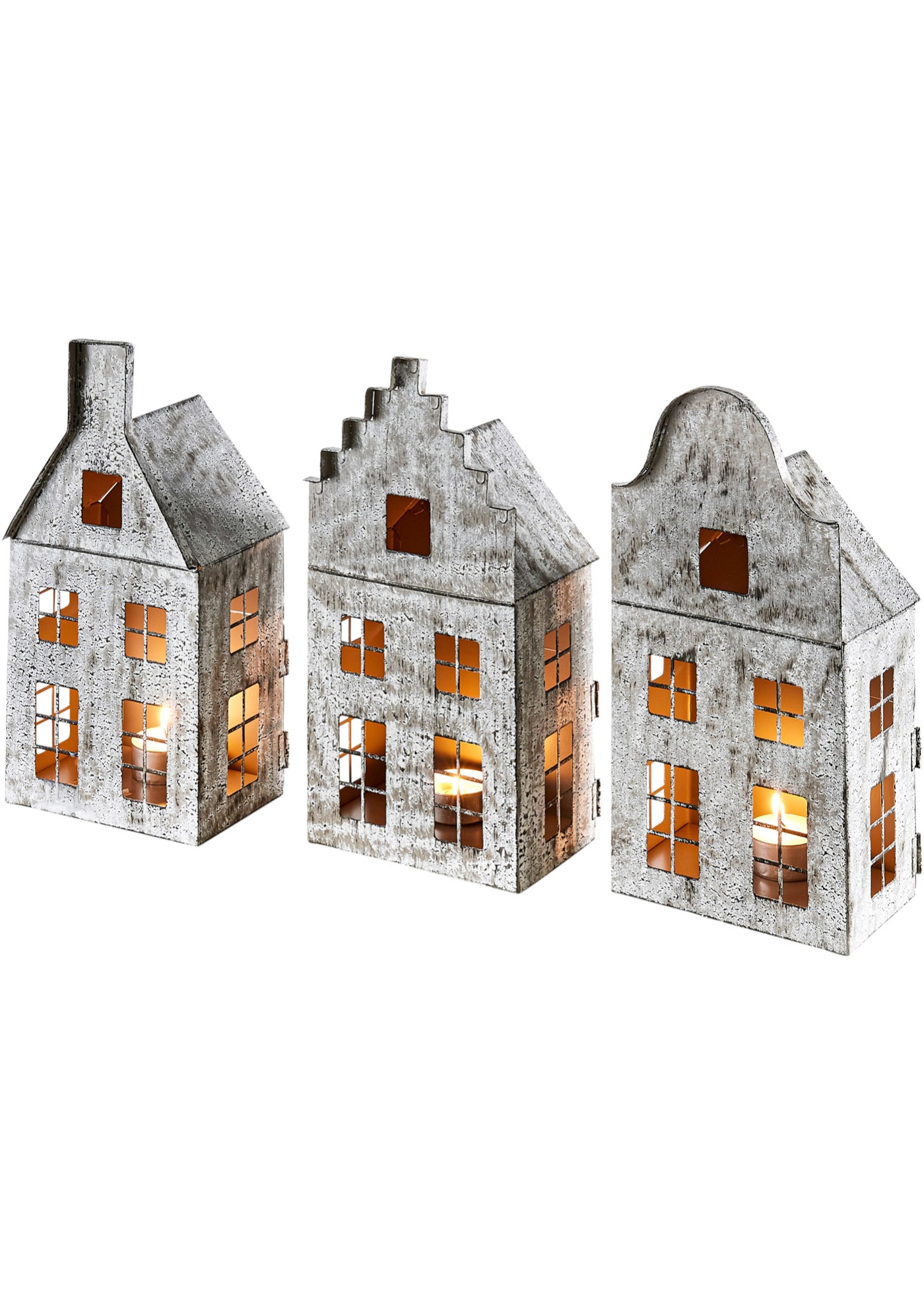 Kerzenhalter in Form von Häusern im 3-tlg. Set (91968281) in hellgrau