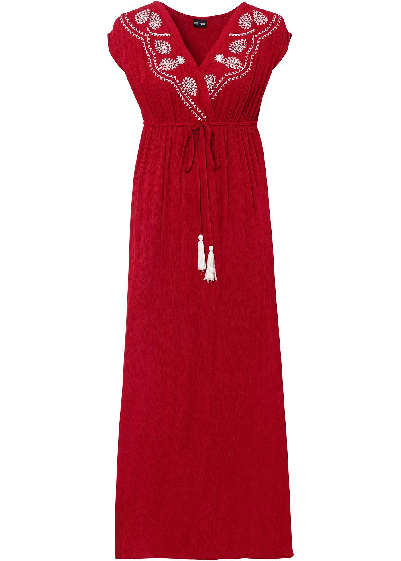 Ärmelloses Maxikleid mit Verzierung und Bindeband (95406195) in dunkelrot / wollweiß