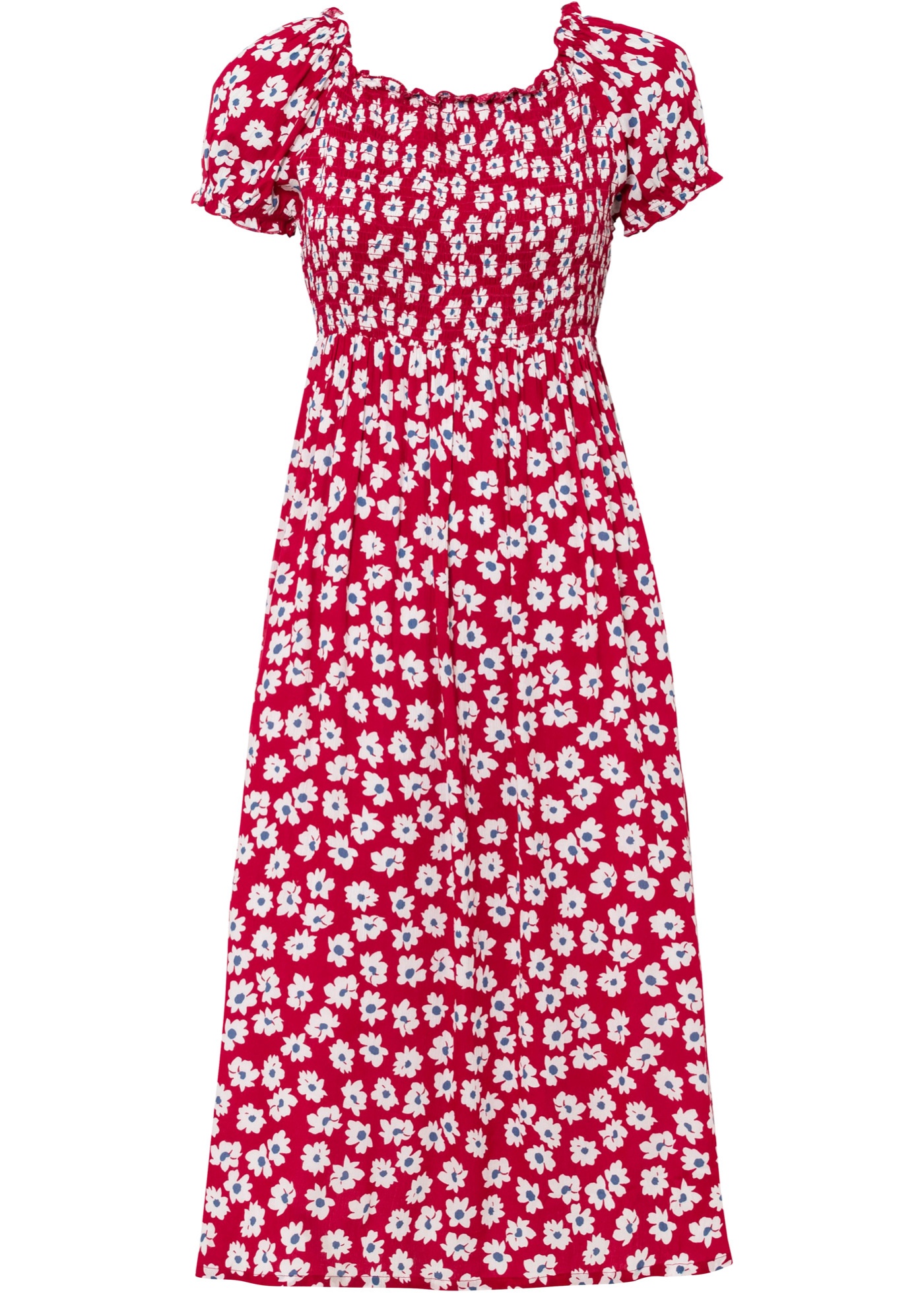 Modernes Kleid mit Smok und schönem Druck (95407581) in rot geblümt