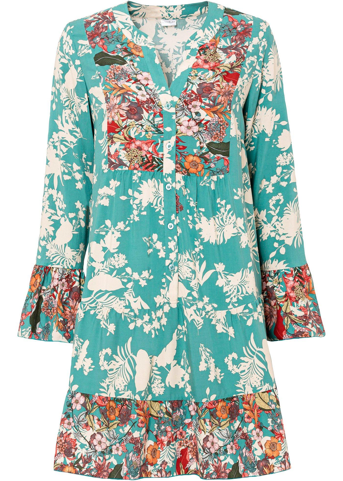 Modernes Kleid im Tunika-Stil (95486395) in smaragd floral