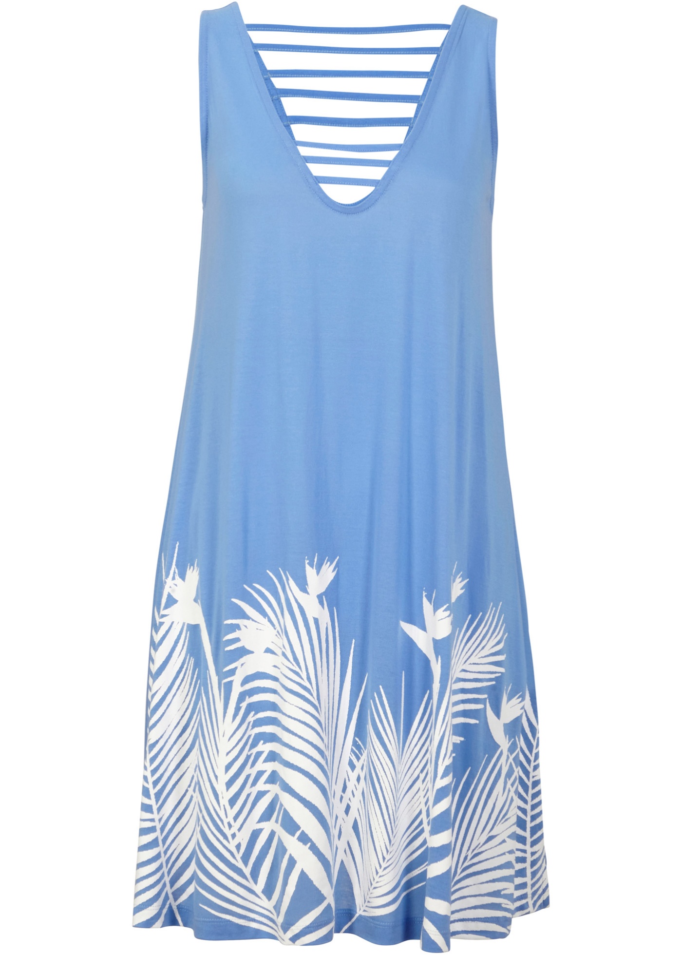 Modisches Strandkleid aus nachhaltiger Viscose mit einem V-Ausschnitt (95422581) in hellblau / weiß