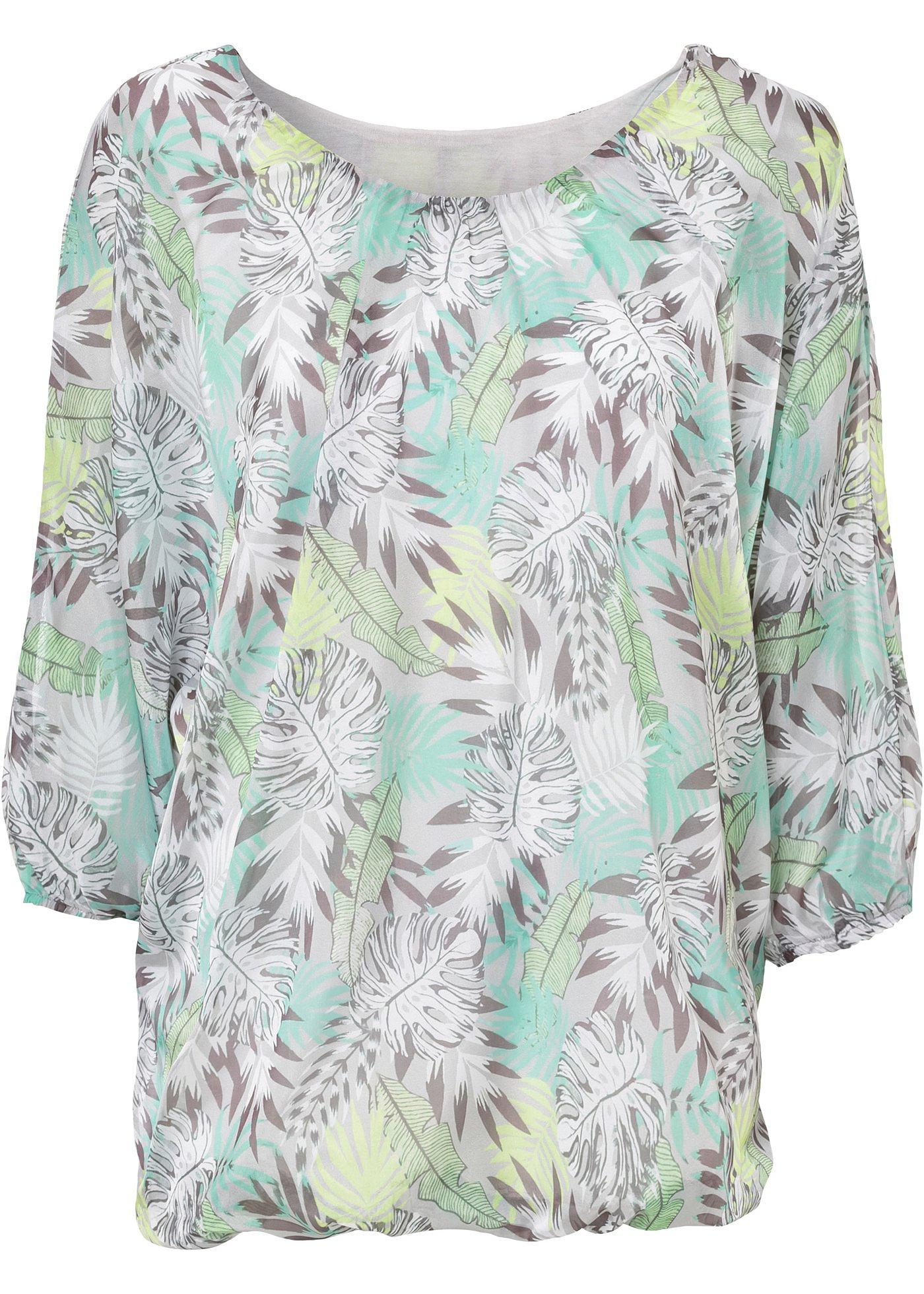 Komfortables Chiffon-Shirt mit Raffung. (90946881) in weiß/grün floral