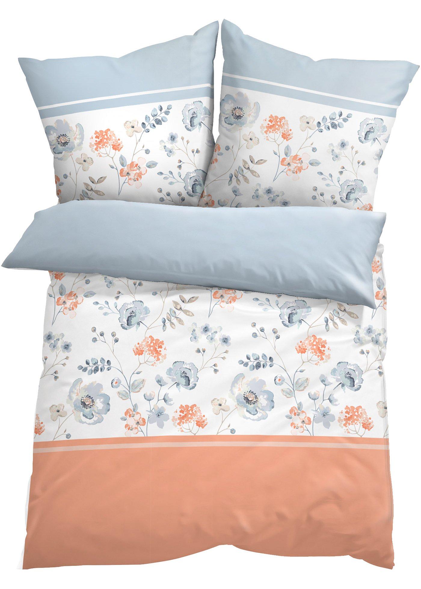 Bettwäsche mit Blumen Design (92920995) in blau/apricot