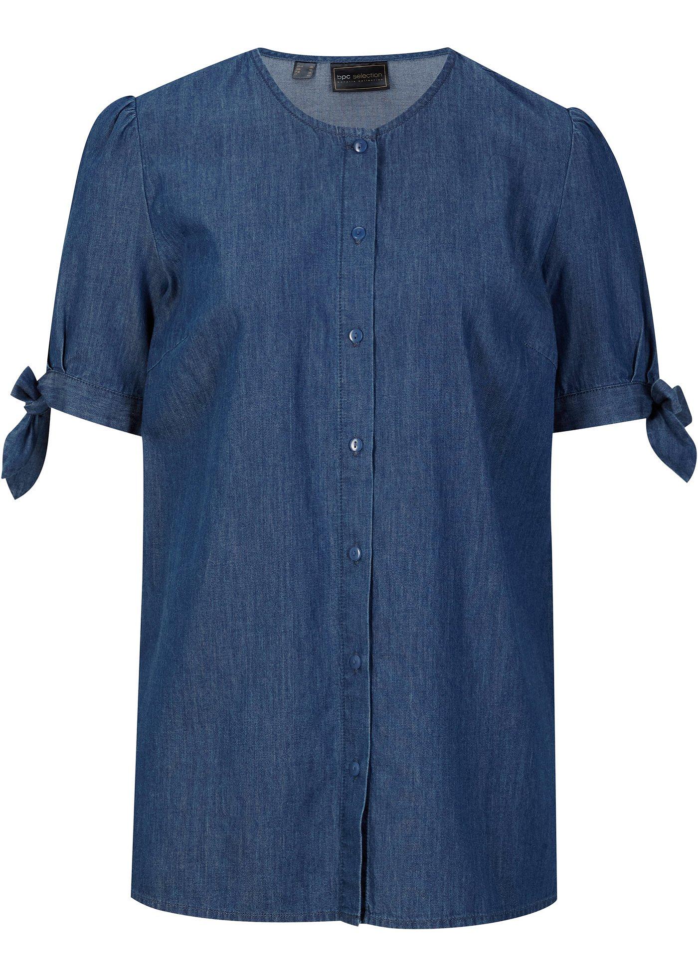 Luftige Jeansbluse mit dekoraktiven Schleifen an den Ärmeln (90594381) in blue stone