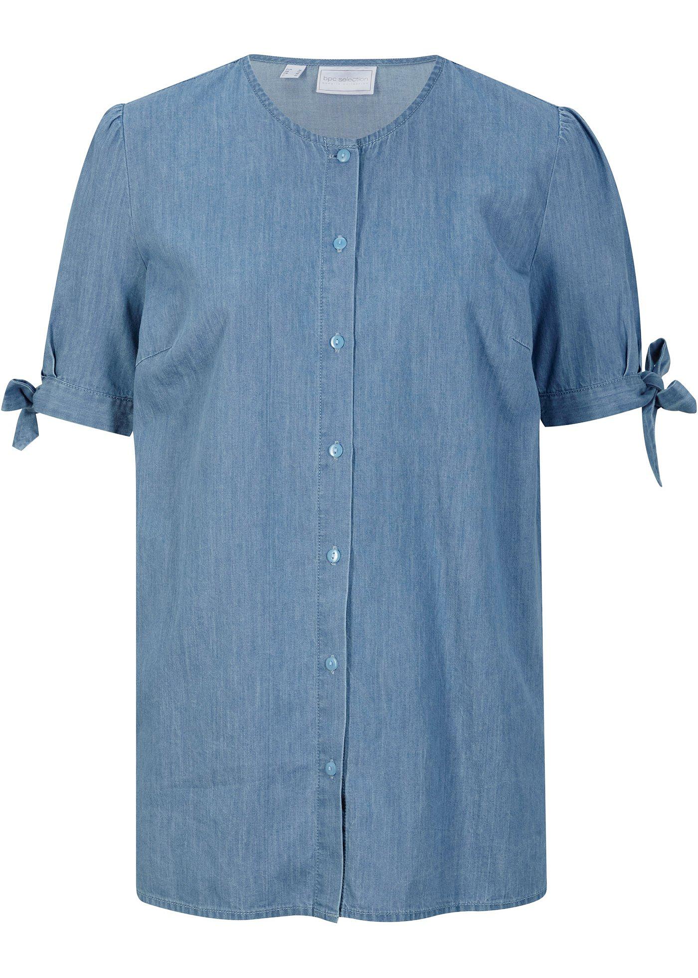 Luftige Jeansbluse mit dekoraktiven Schleifen an den Ärmeln (90584781) in blue bleached