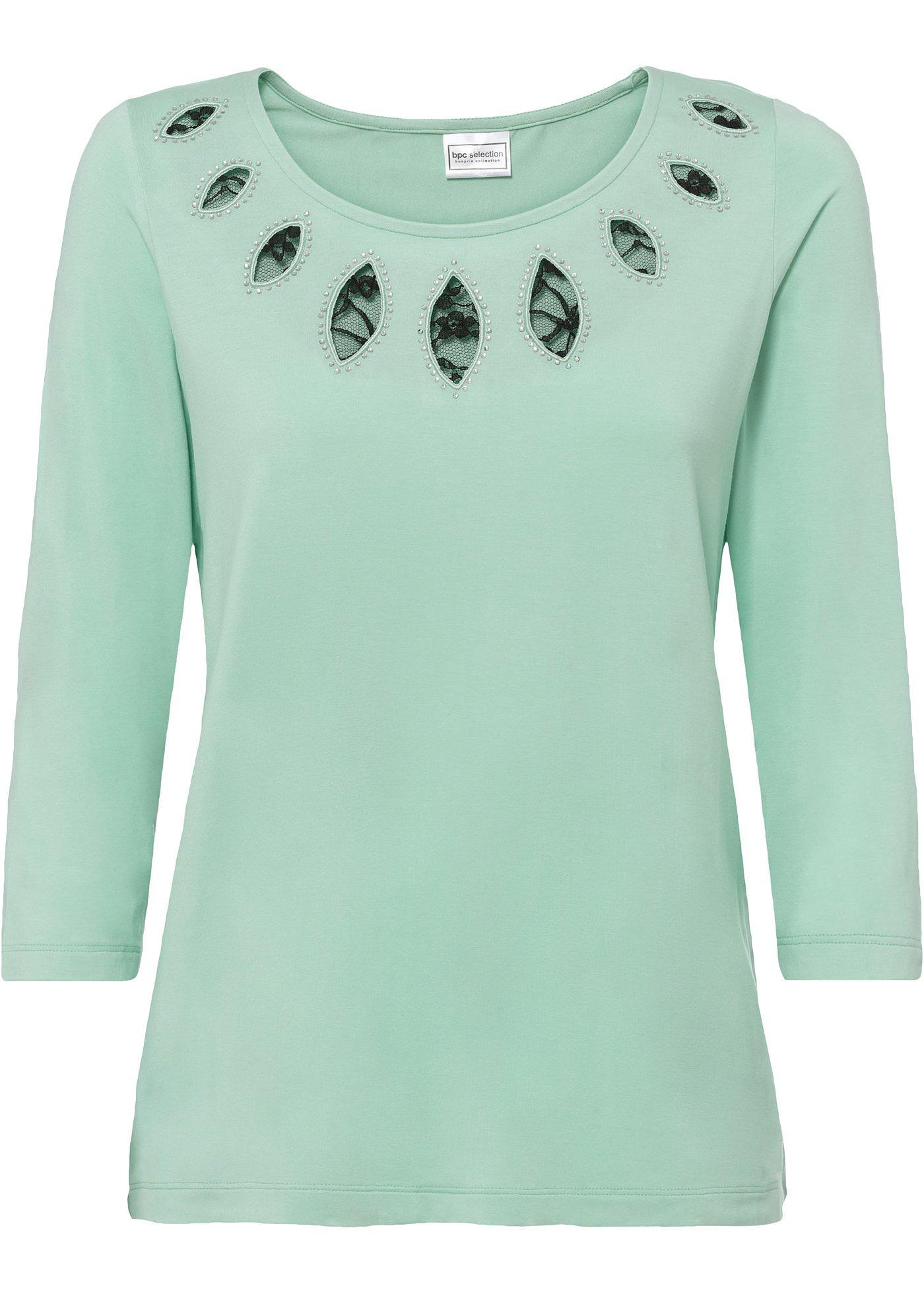 Shirt mit Spitze (95844195) in mint / schwarz