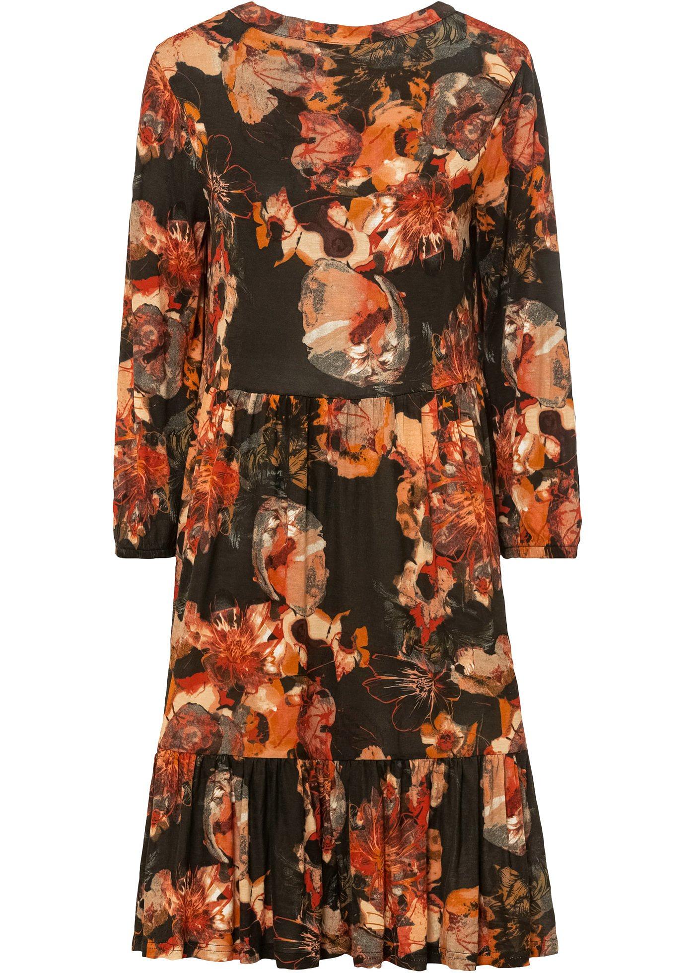 Jerseykleid mit Blumenmuster (95842195) in schwarz / terracotta geblümt