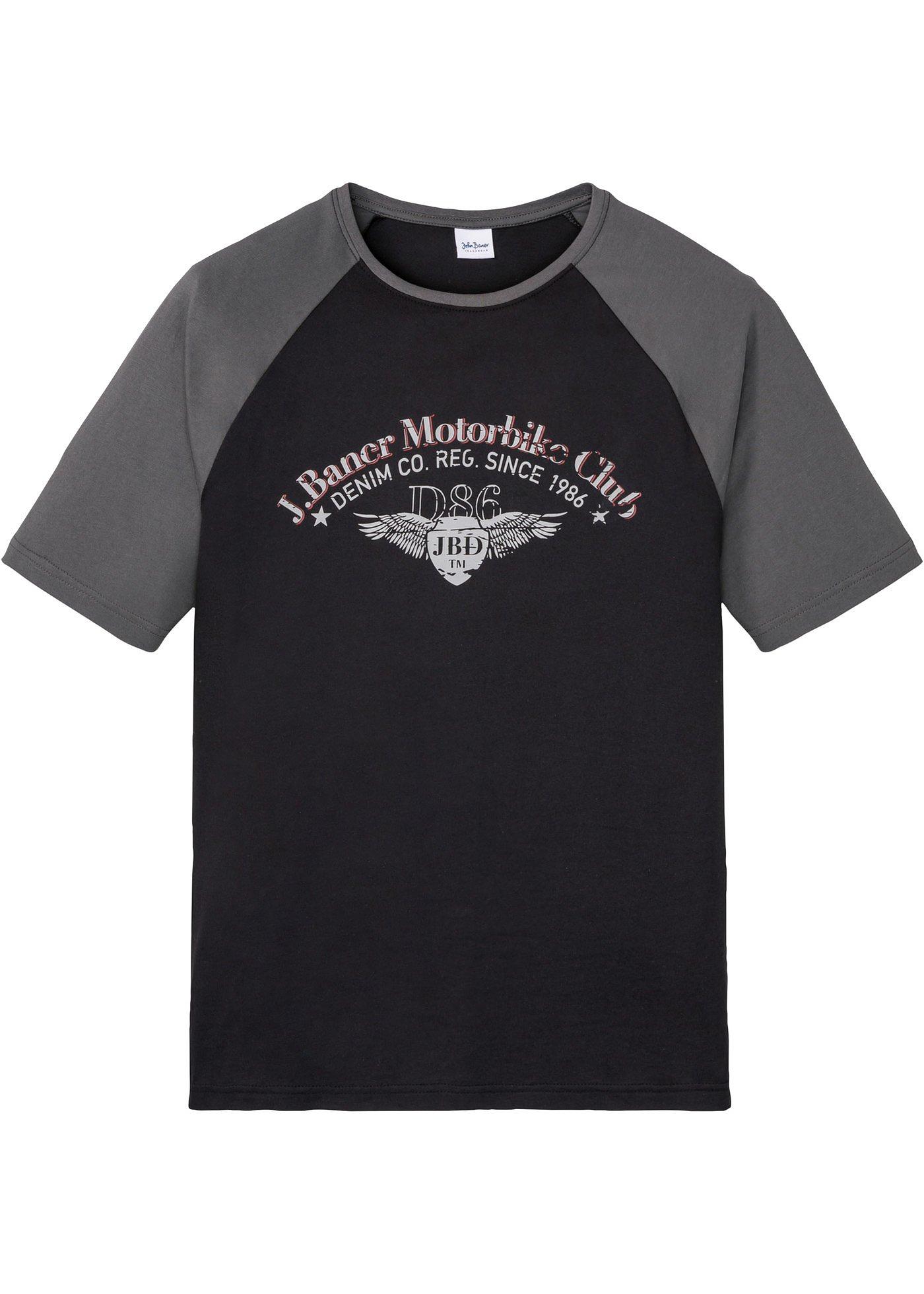Angesagtes T-Shirt mit kontrastfarbenen Raglanärmeln (95707381) in schwarz / schiefergrau bedruckt