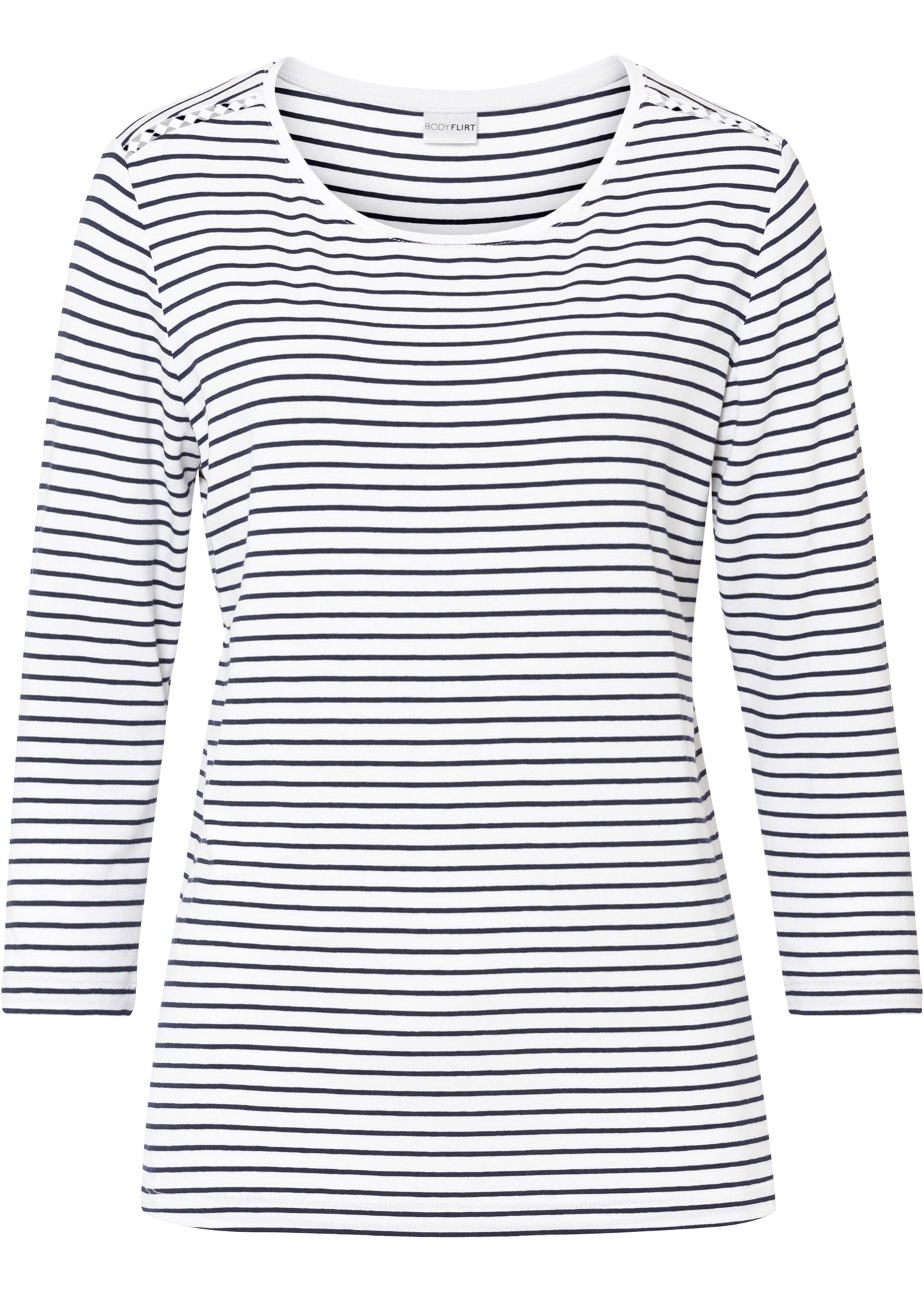 Modisches Shirt mit Streifen und verspieltem Spitzeneinsatz an der Schulter. (96956681) in dunkelblau/weiß gestreift
