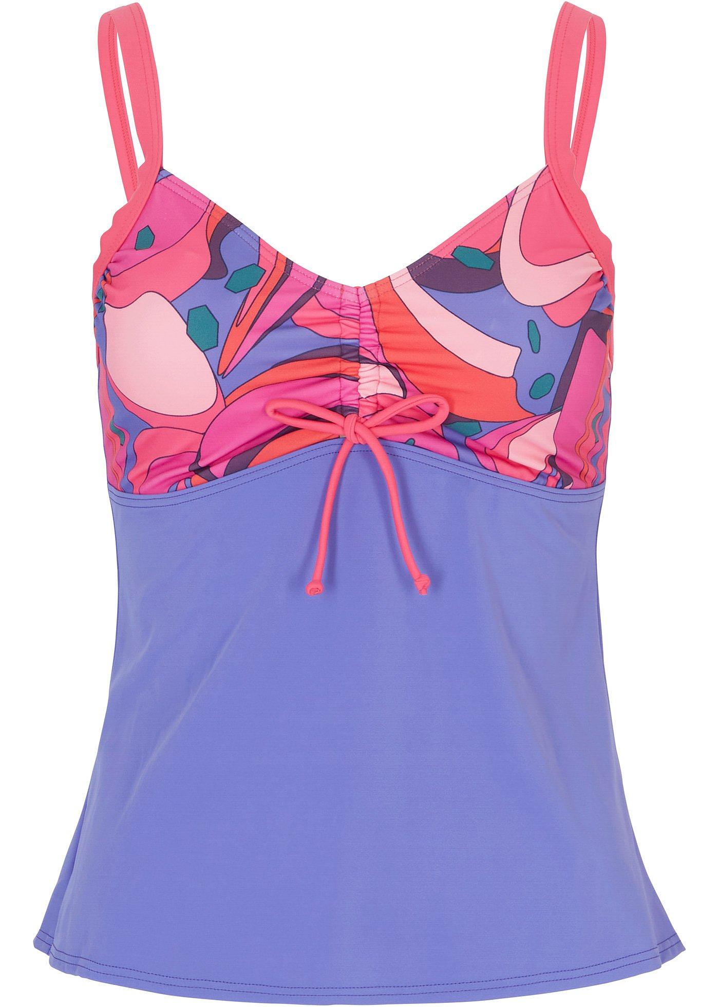 Stilvolles Tankini Oberteil mit tollem Druck pink/lila