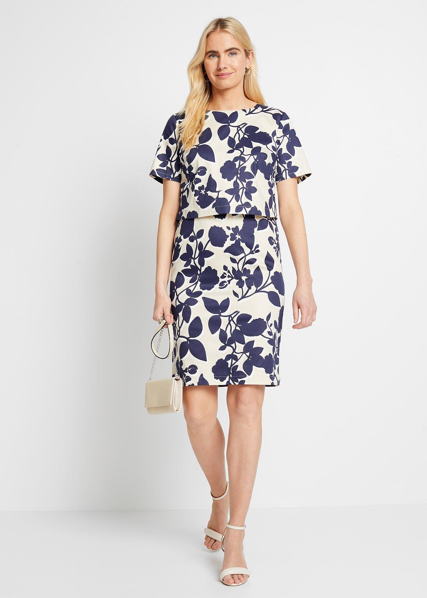 Etuikleid - beige/dunkelblau