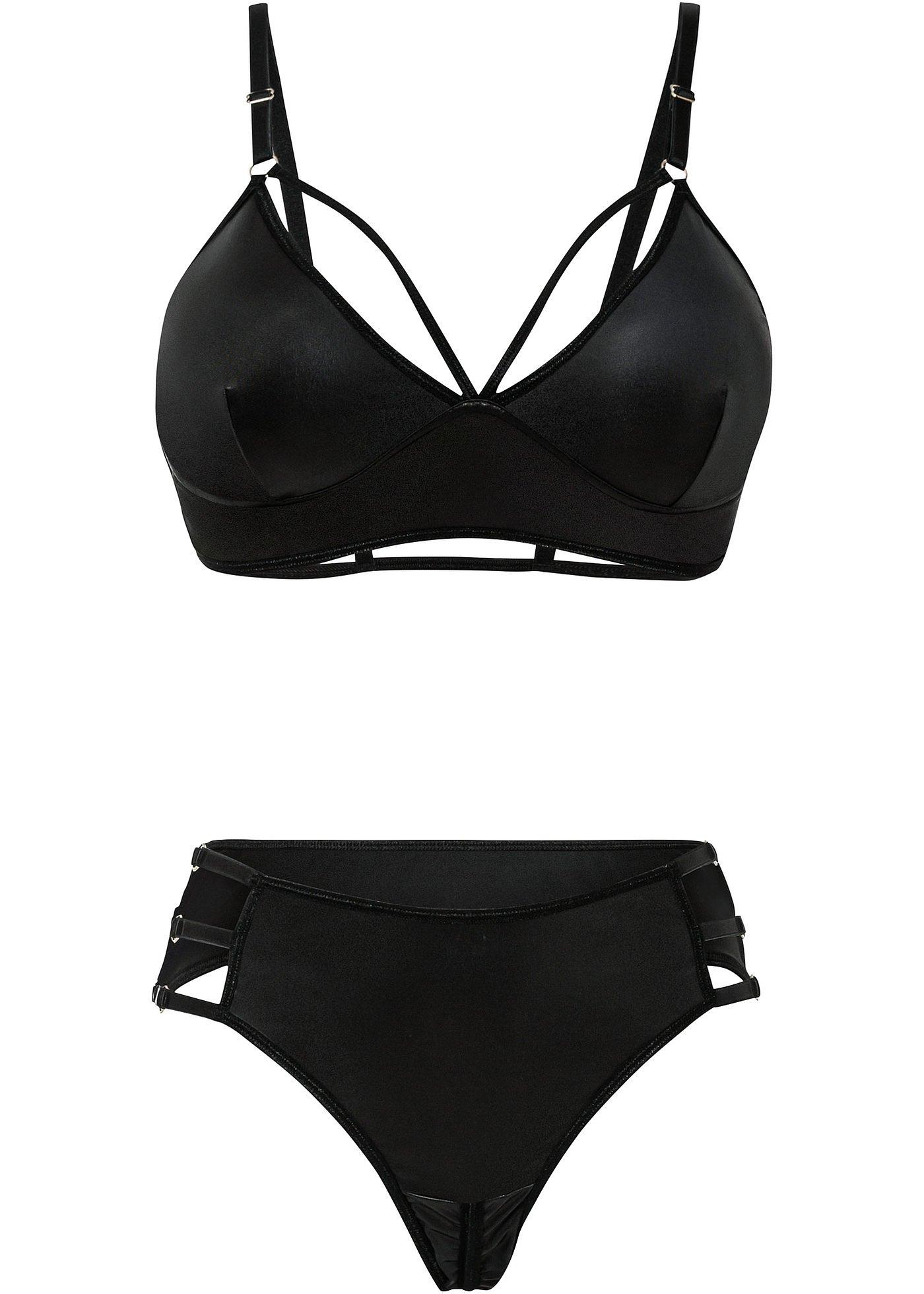 Bustier und String ouvert mit Wetlook (2-tlg.Set)