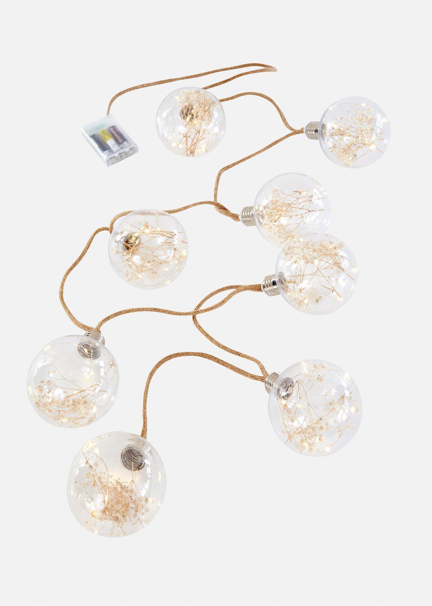 LED-Lichterkette mit 8 Kugeln mit Trockenblumen