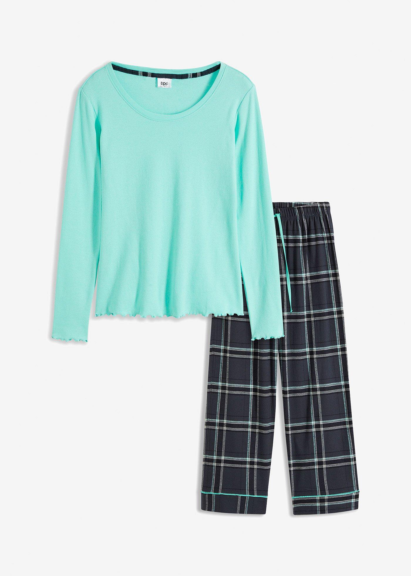 Pyjama mit Rippshirt und Flanellhose