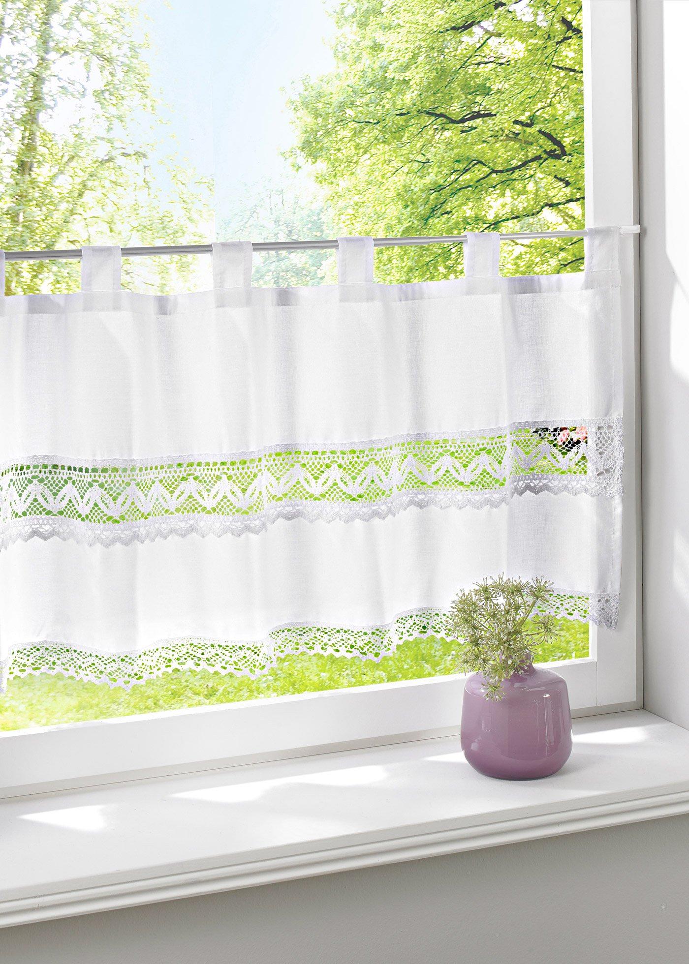 Scheibengardine mit Häkellkante