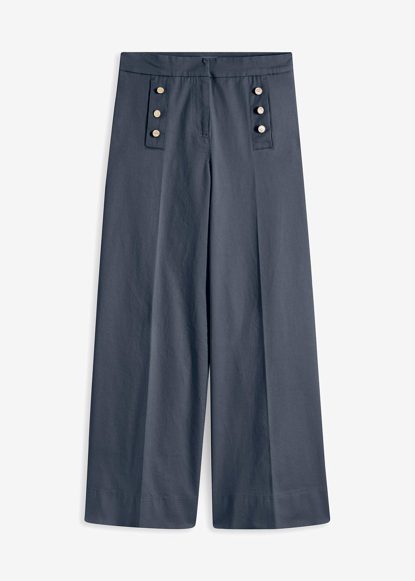 Wide Leg Hose aus Twill mit dekorativen Knöpfen